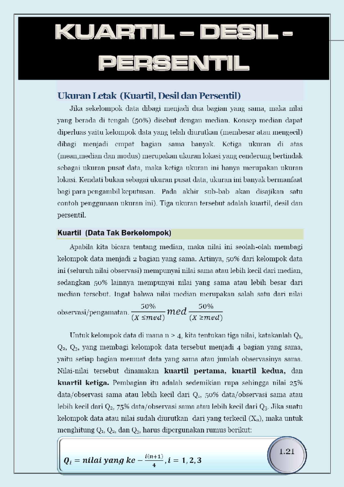 Kuartil, desil, persentil statistika - Statistika - Studocu