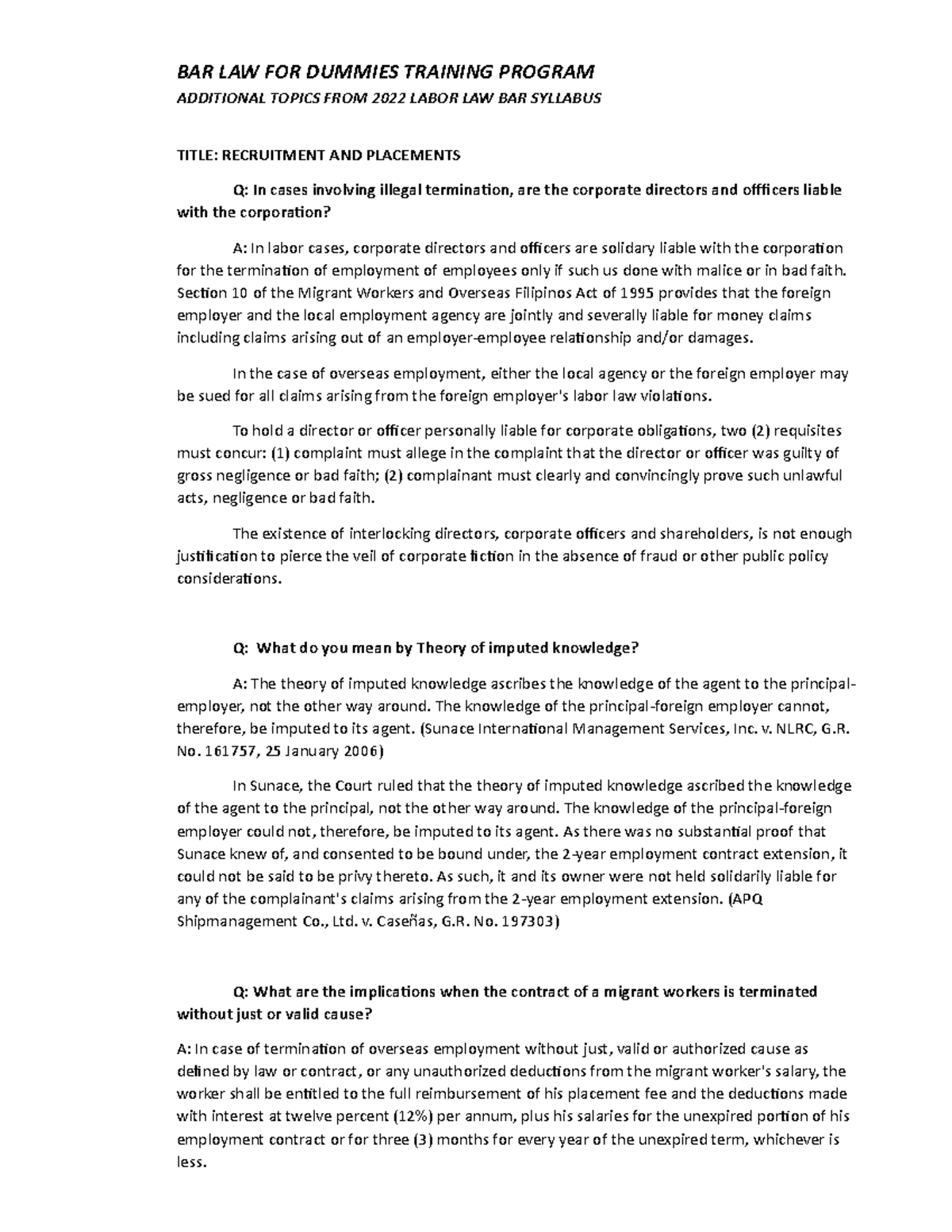 Share ' Additional Topics FROM 2022 Labor LAW BAR Syllabus BAR LAW