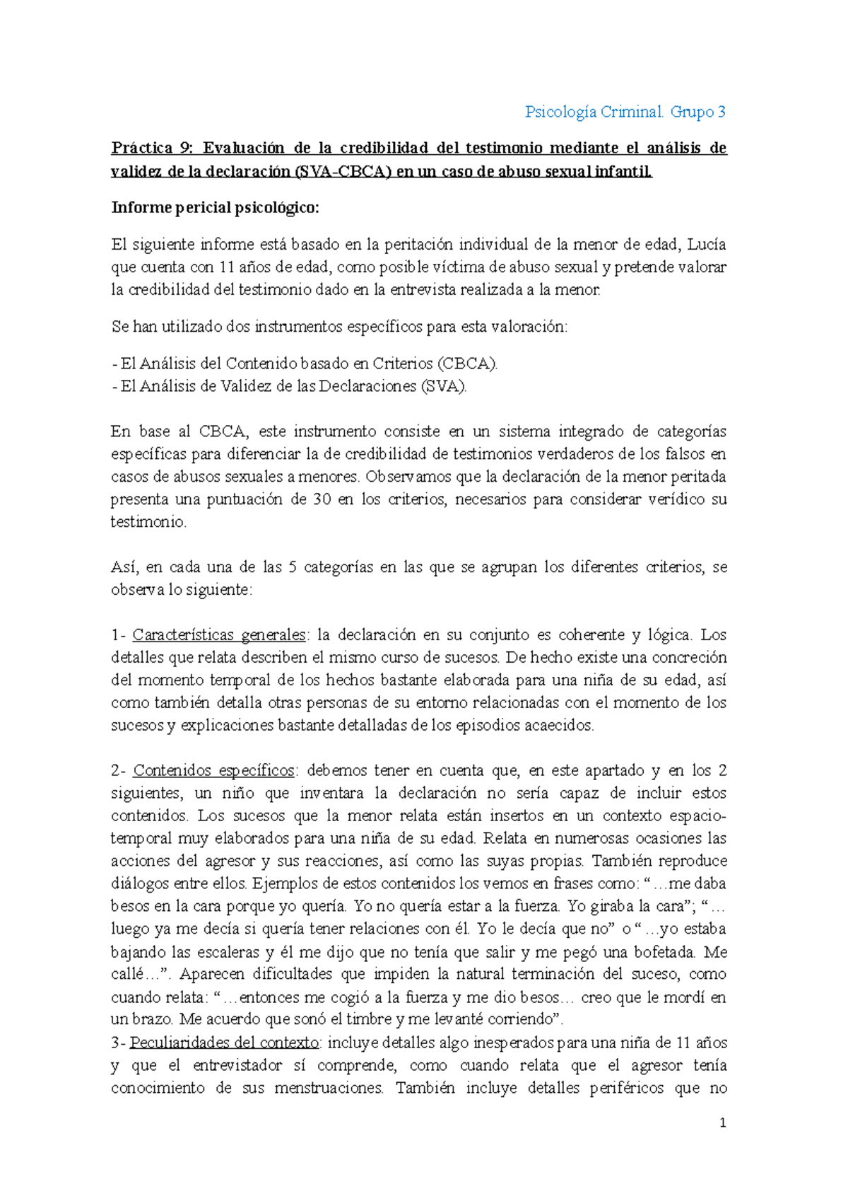 Práctica 9: Evaluación De La Credibilidad Del Testimonio Mediante El ...