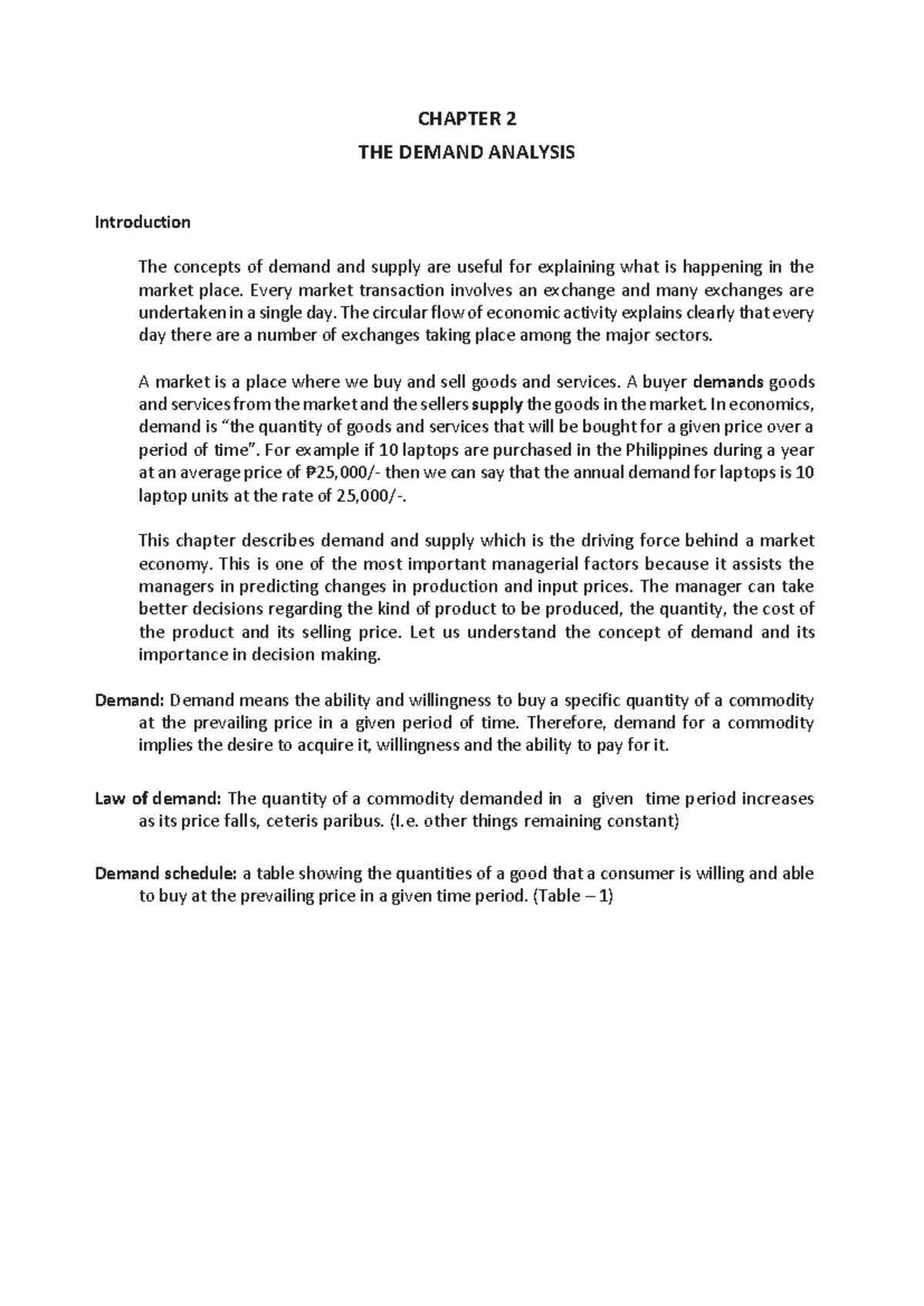 Economics Lecture notes - CHAPTER 2 THE DEMAND ANALYSIS Introduction ...