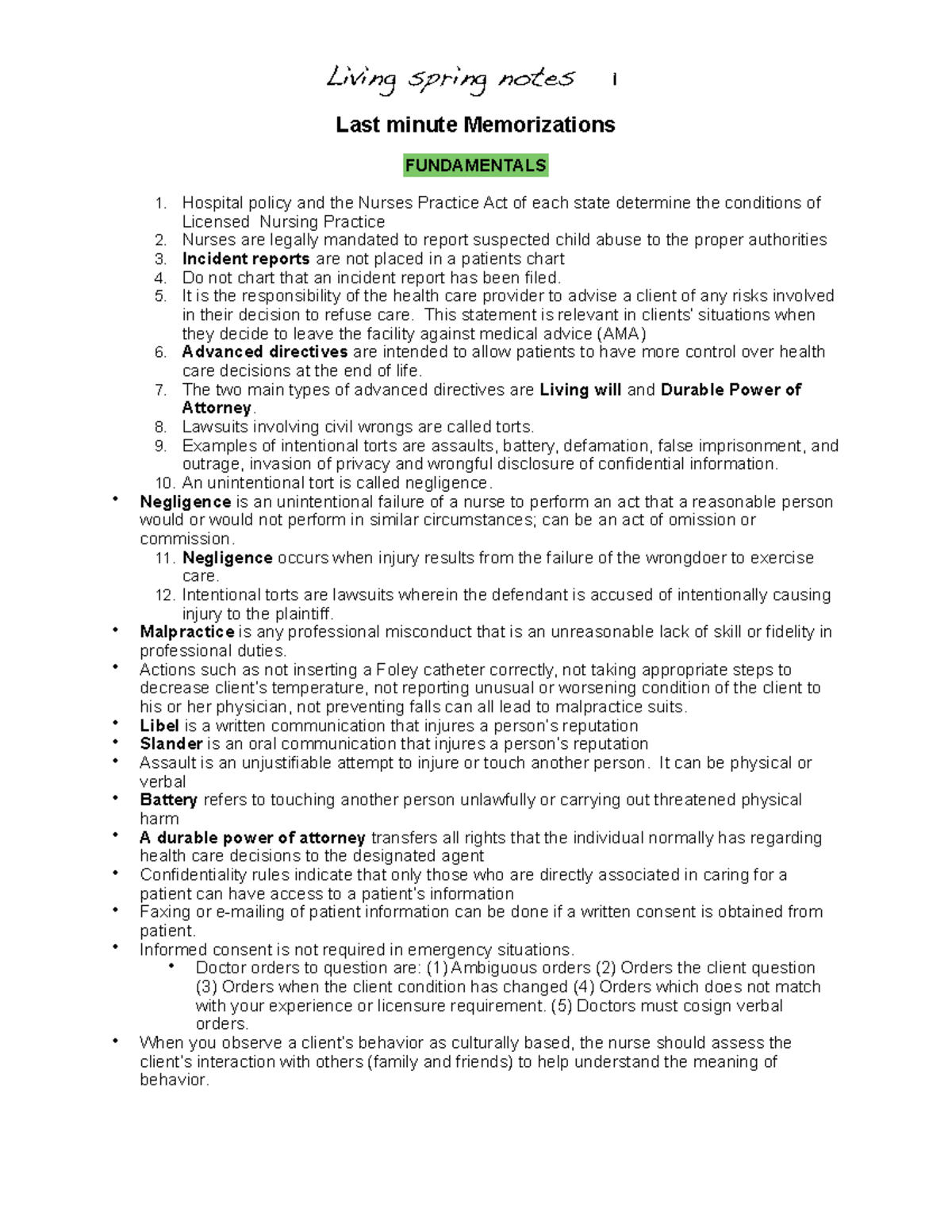 Copy of Last minutes guide for Nclex 1 - Last minute Memorizations ...