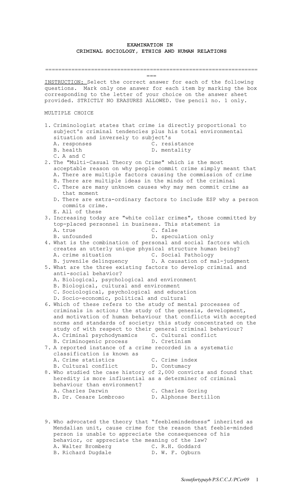 Criminology Board EXAM Reviewer WITH KEY Answer scoutfortypayb ...