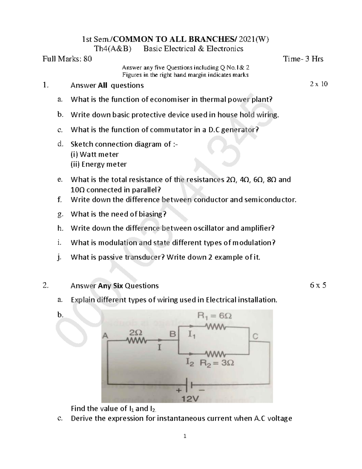 New - Aaa - 1 1st Sem./ COMMON TO ALL BRANCHES/ 2021 (W) Th4(A&B) Basic ...