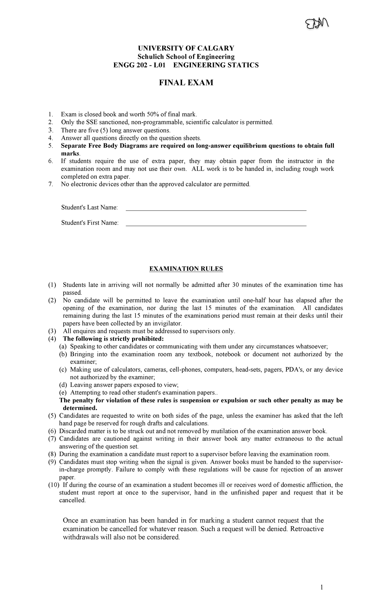 ENGG 202 L01 W2017 Final Exam - UNIVERSITY OF CALGARY Schulich School ...