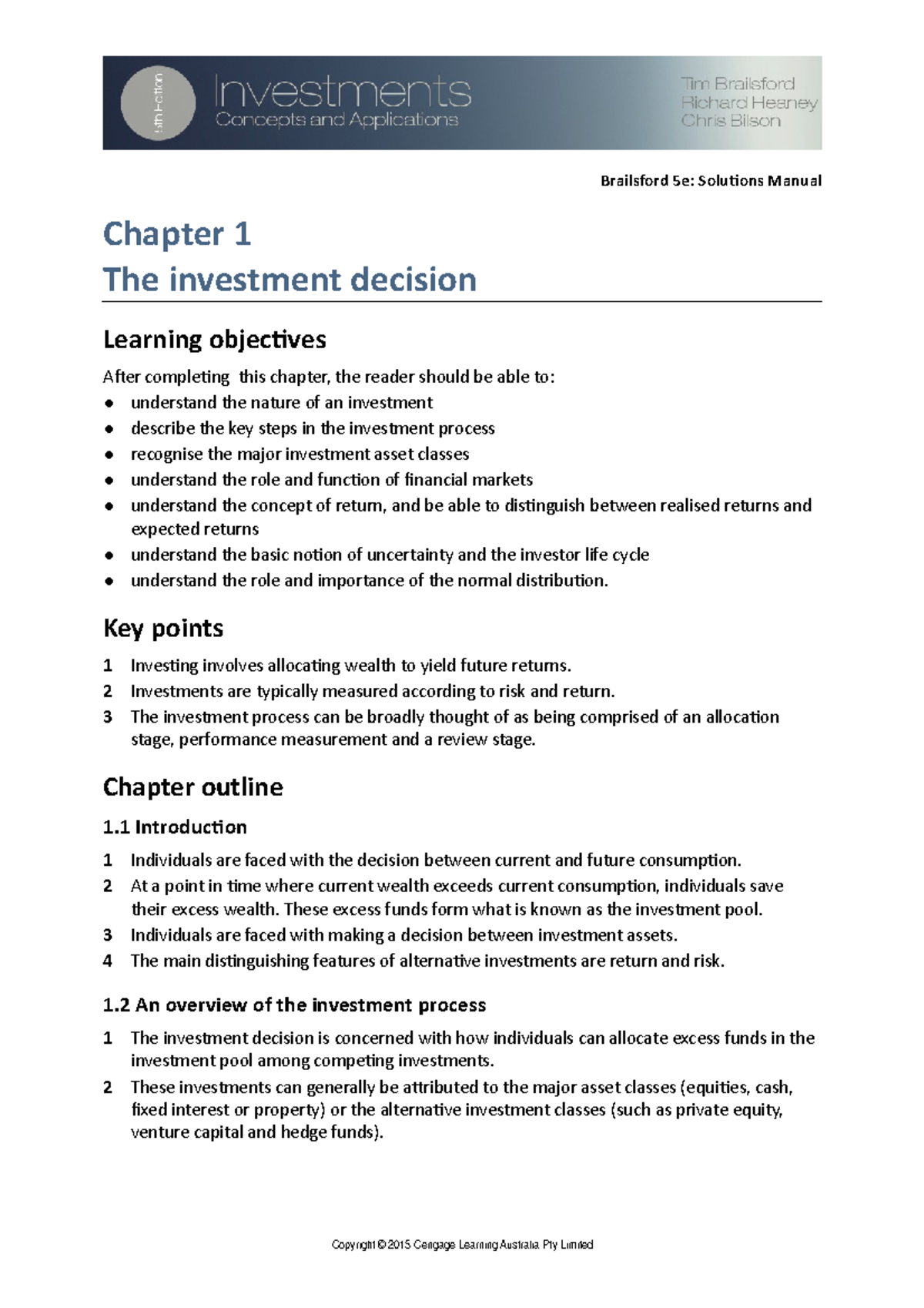 Chapter 1 Solutions - 200819 - Investment Management - UWS - StuDocu