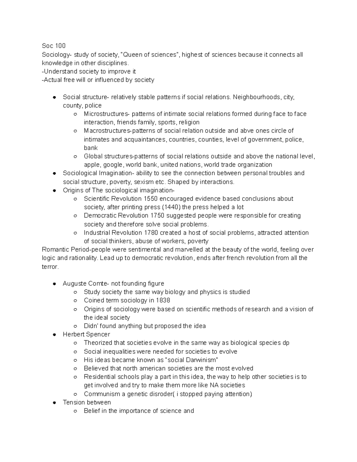 Soc 100 lecture 1 summary notes. - Soc 100 Sociology- study of society ...