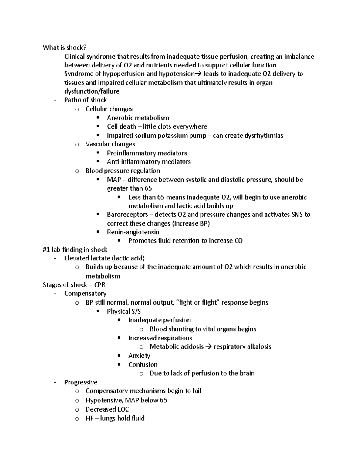 AH 2 Cardiac and Shock Exam - What is shock? - Clinical syndrome that ...