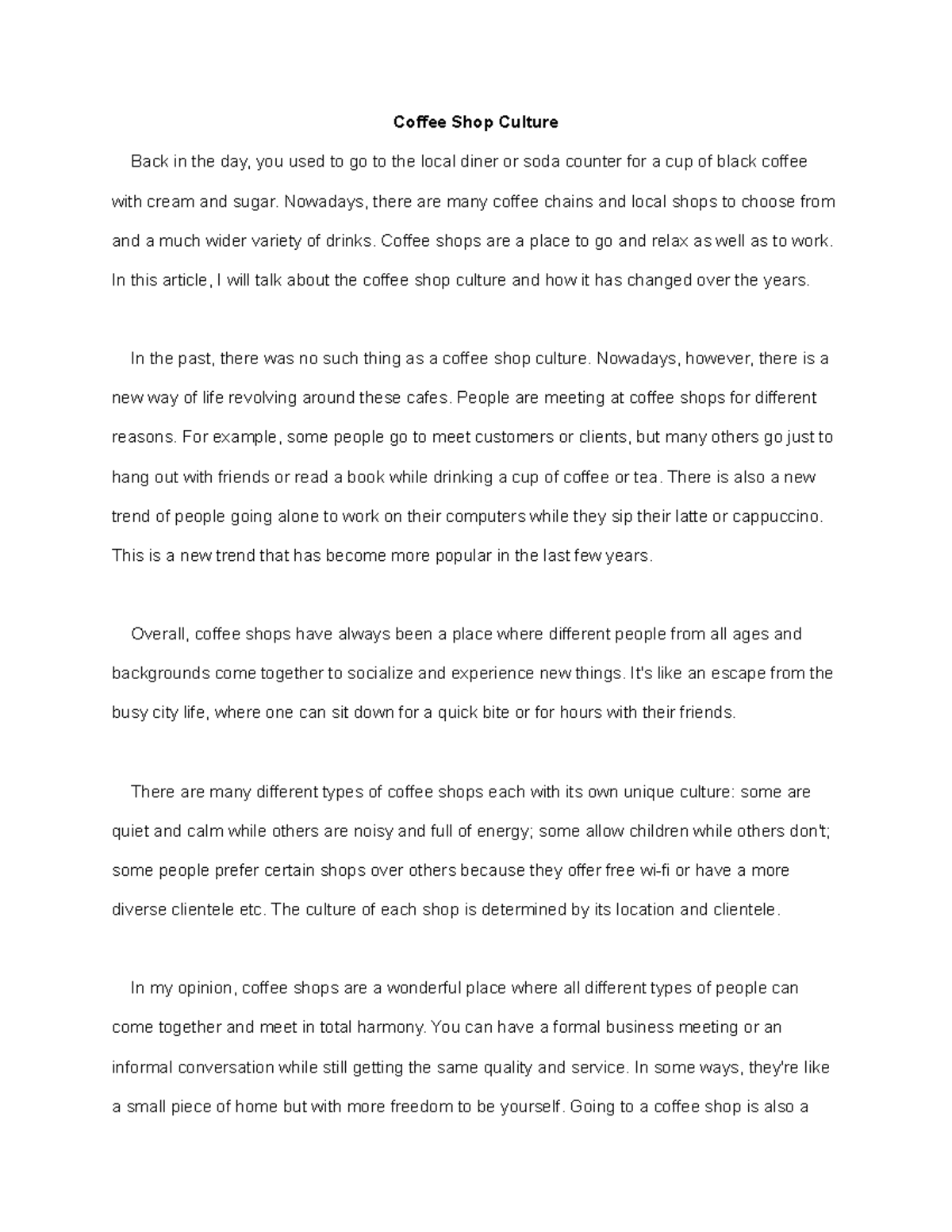 coffee shop essay in english