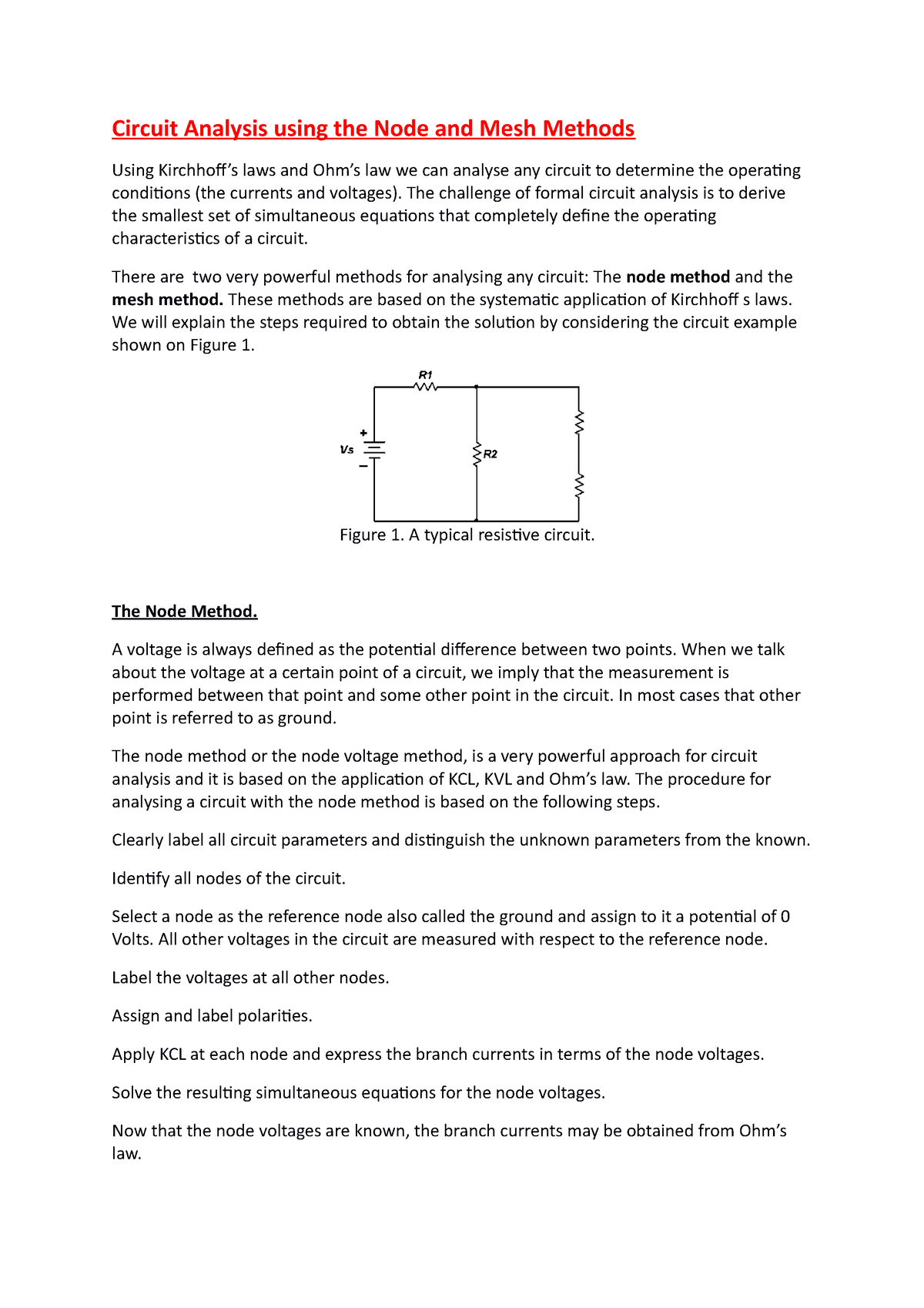 Circuit Analysis Using The Node And Mesh Methods - The Challenge Of ...