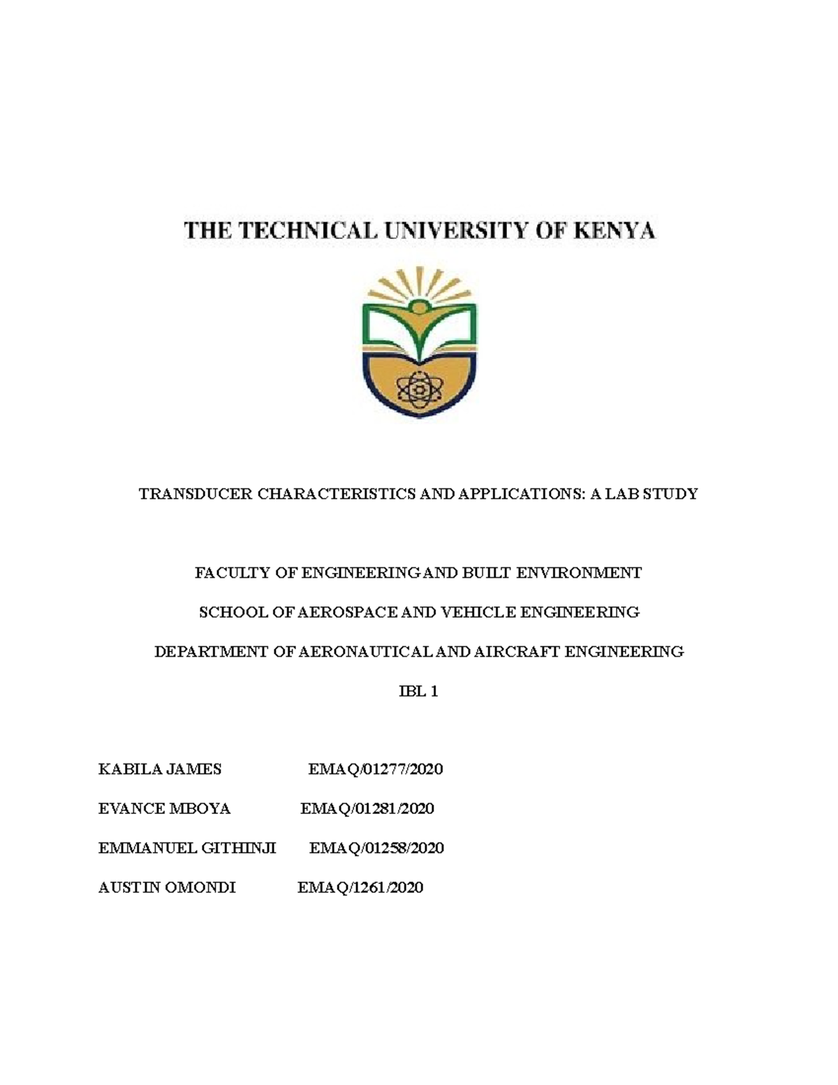 Transducer Characteristics and Applications TRANSDUCER CHARACTERISTICS AND APPLICATIONS A LAB