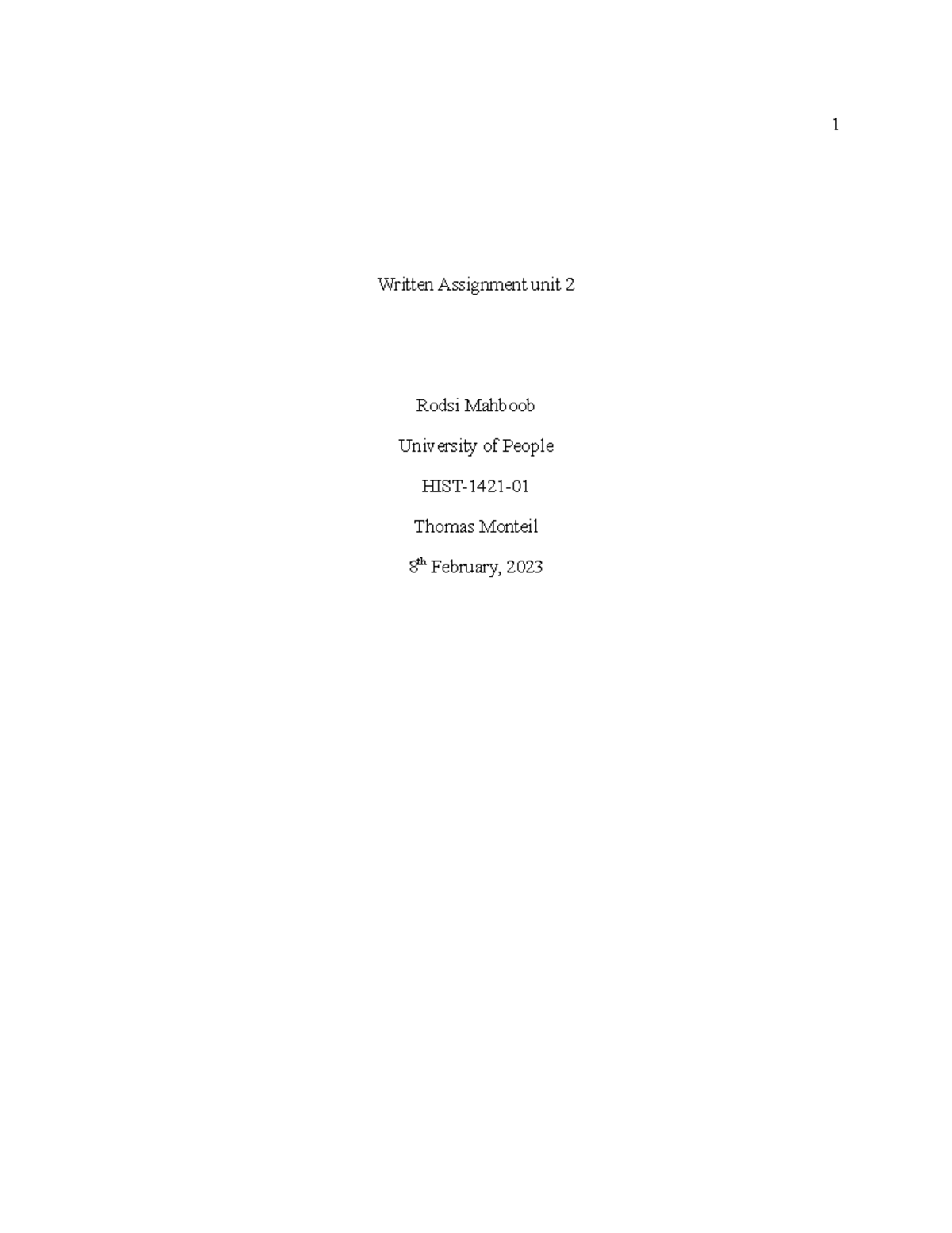 written assignment unit 2 - 1 Written Assignment unit 2 Rodsi Mahboob ...