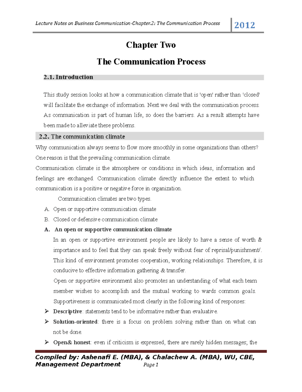 Chapter 2 - Business Communication - 2012 Chapter Two The Communication ...