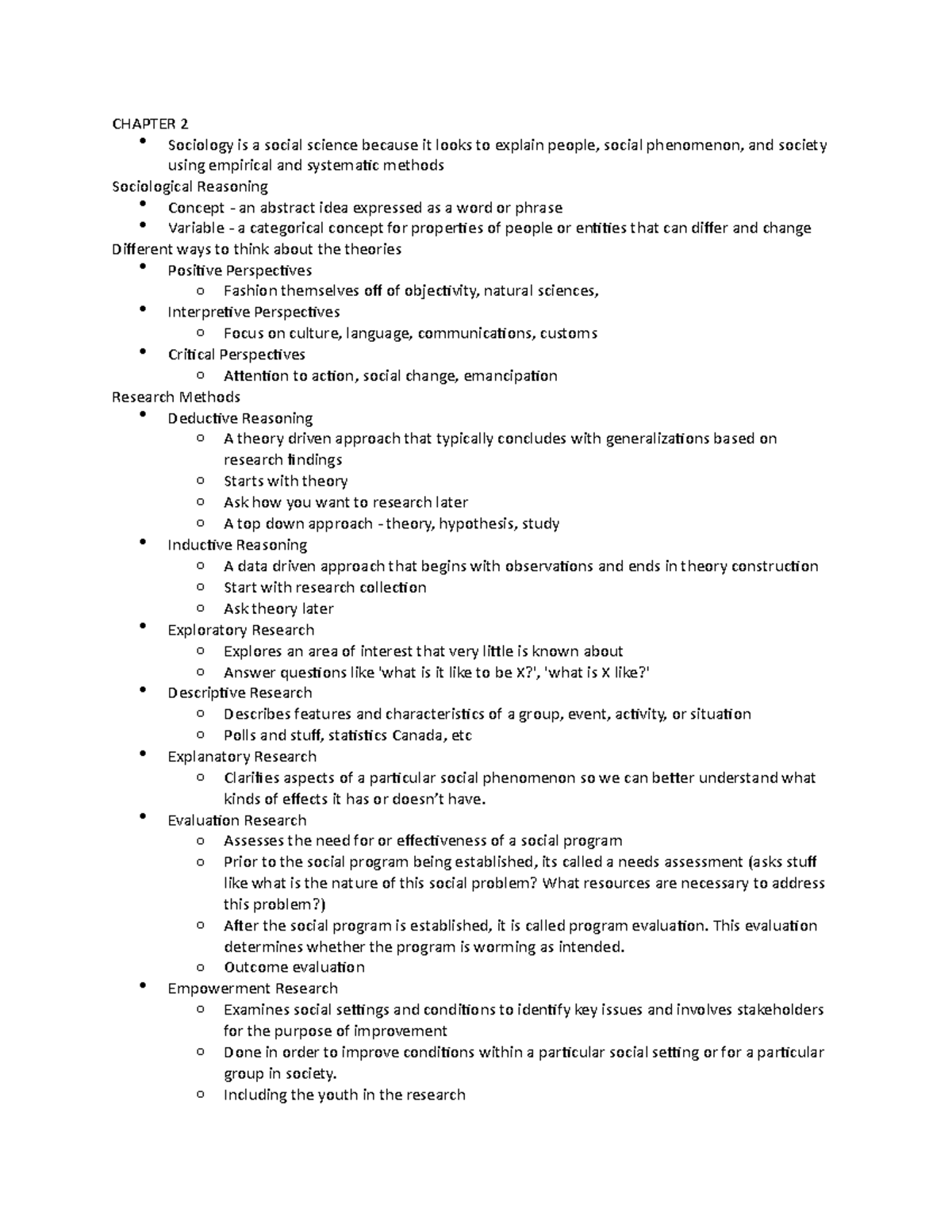 Soc 101 week 3 - notes - CHAPTER 2 Sociology is a social science ...