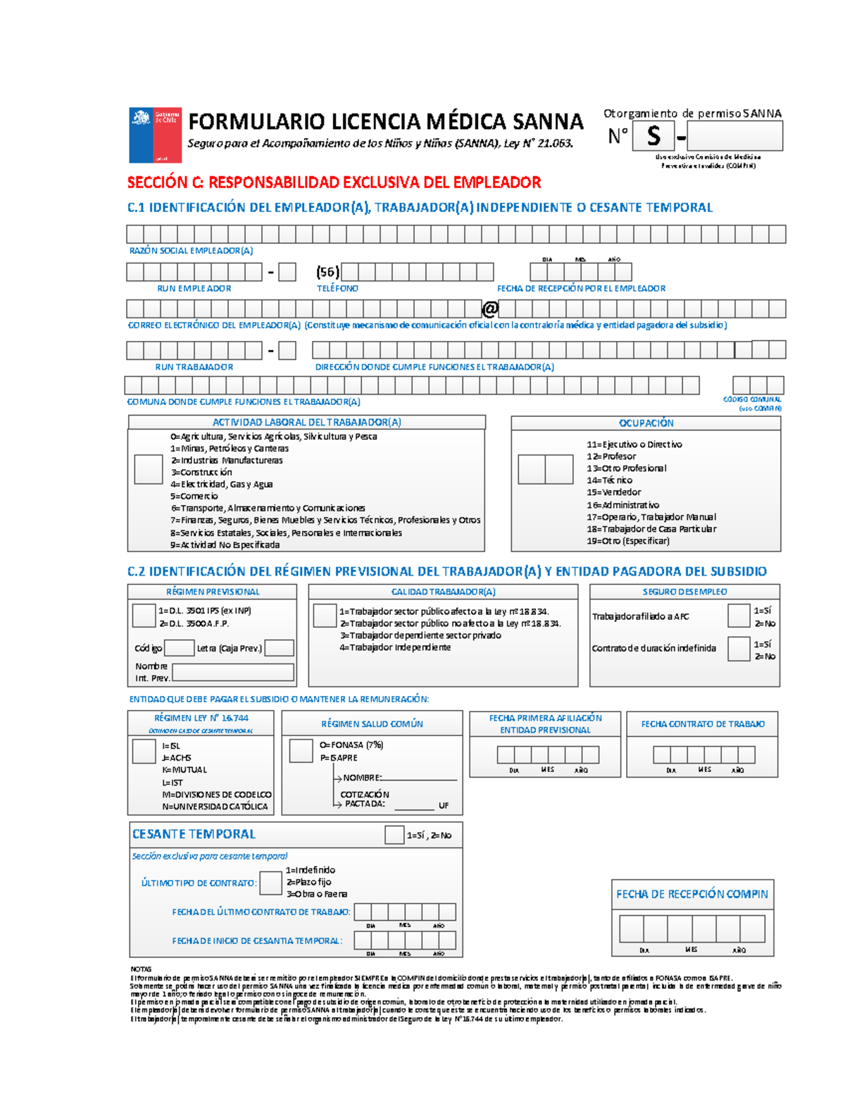 S6 Formulario Licencia Médica SECCI”N C RESPONSABILIDAD EXCLUSIVA DEL EMPLEADOR C