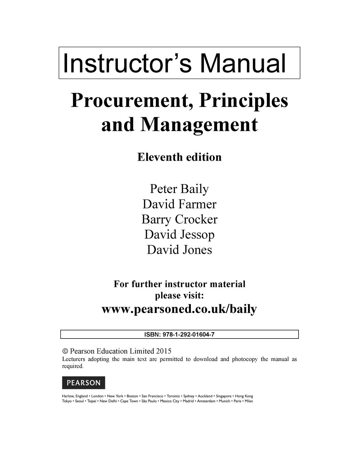 Procurement, Principles Instructors Manual Instructorís Manual