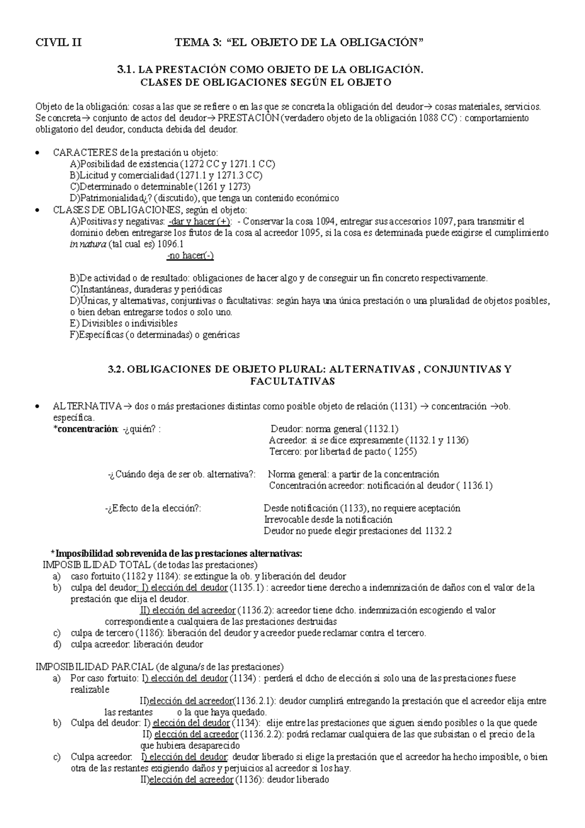 Esquemas de civil II- TEMA 3 - CIVIL II TEMA 3: “EL OBJETO DE LA ...