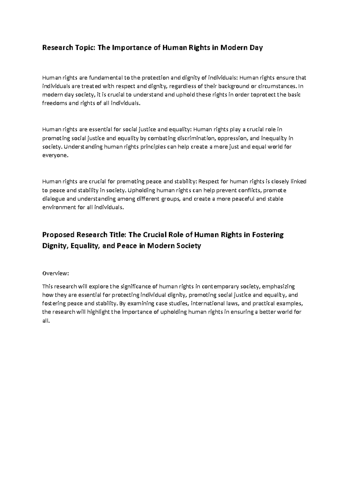 The importance of human rights in modern day - Research Topic: The ...