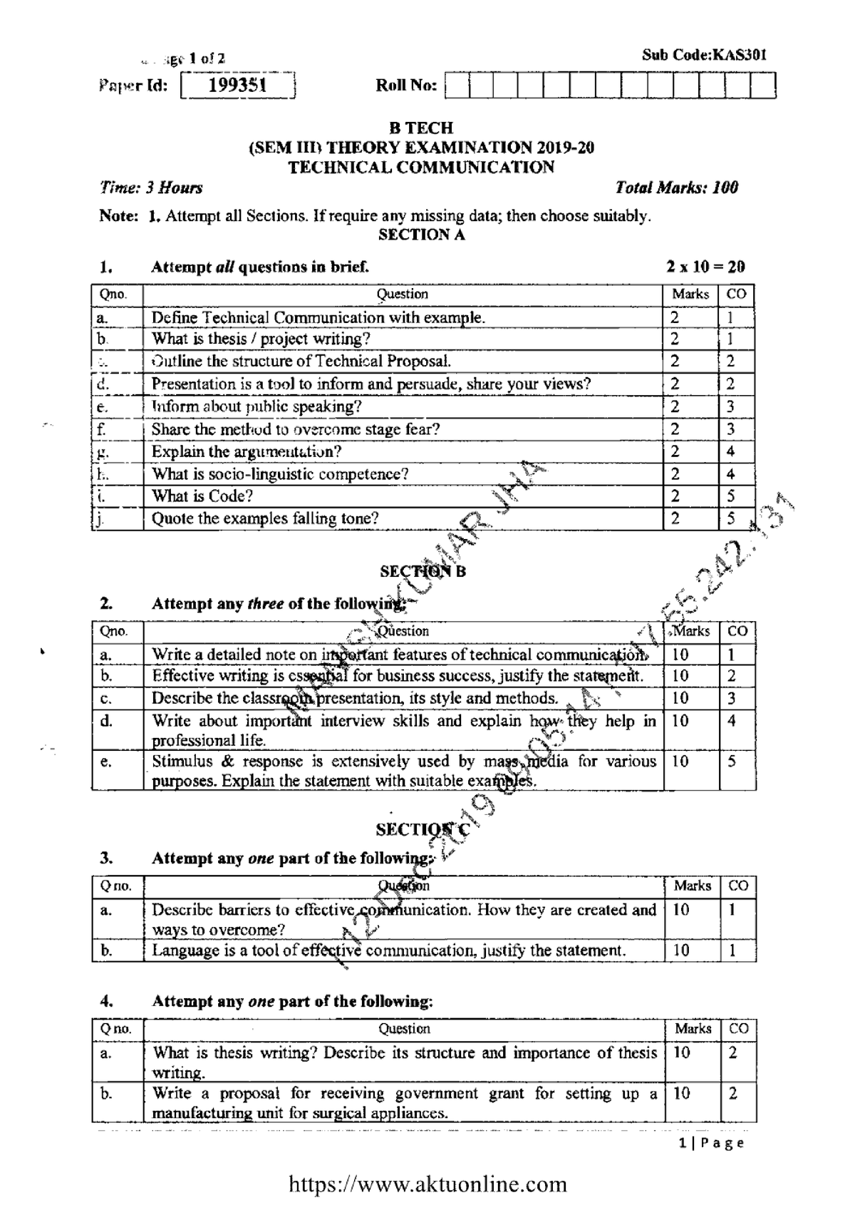 Btech 3 sem technical communication kas301 2020 - B.tech - Studocu