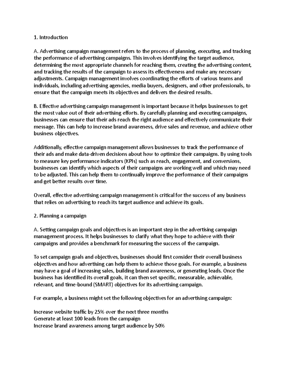 Advertisement Campaign Management - Introduction A. Advertising ...