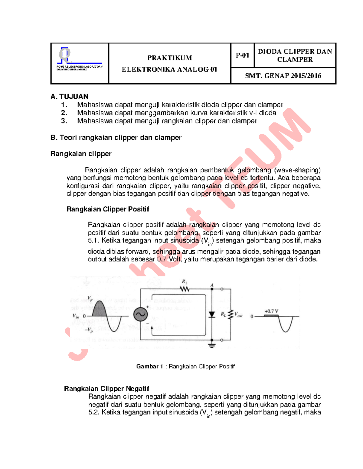 Elektronika Anolag Modul 1 Dioda Clipper Dan Clamper - PRAKTIKUM ...