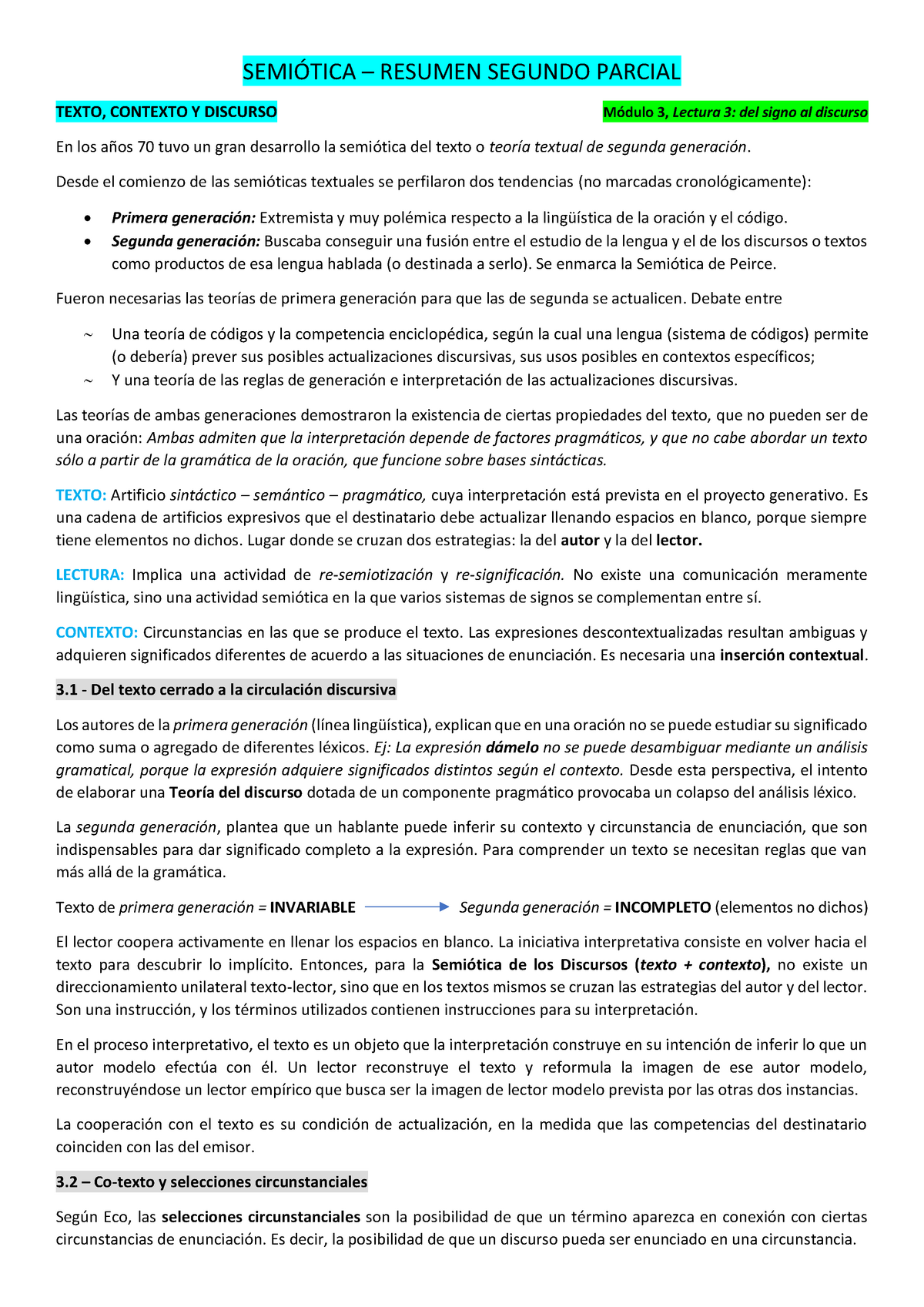 SemióTICA - Segundo Parcial - SEMIÓTICA – RESUMEN SEGUNDO PARCIAL TEXTO ...