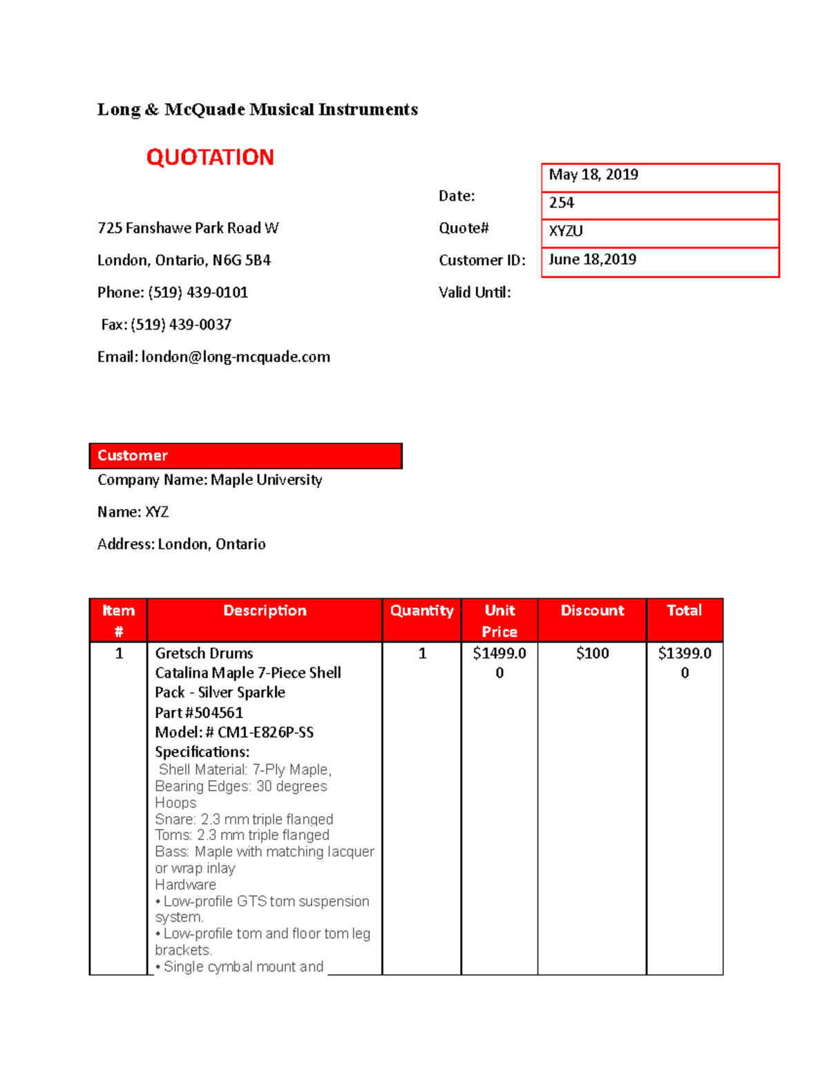 Purchase - QUOTATION - Long & McQuade Musical Instruments QUOTATION ...