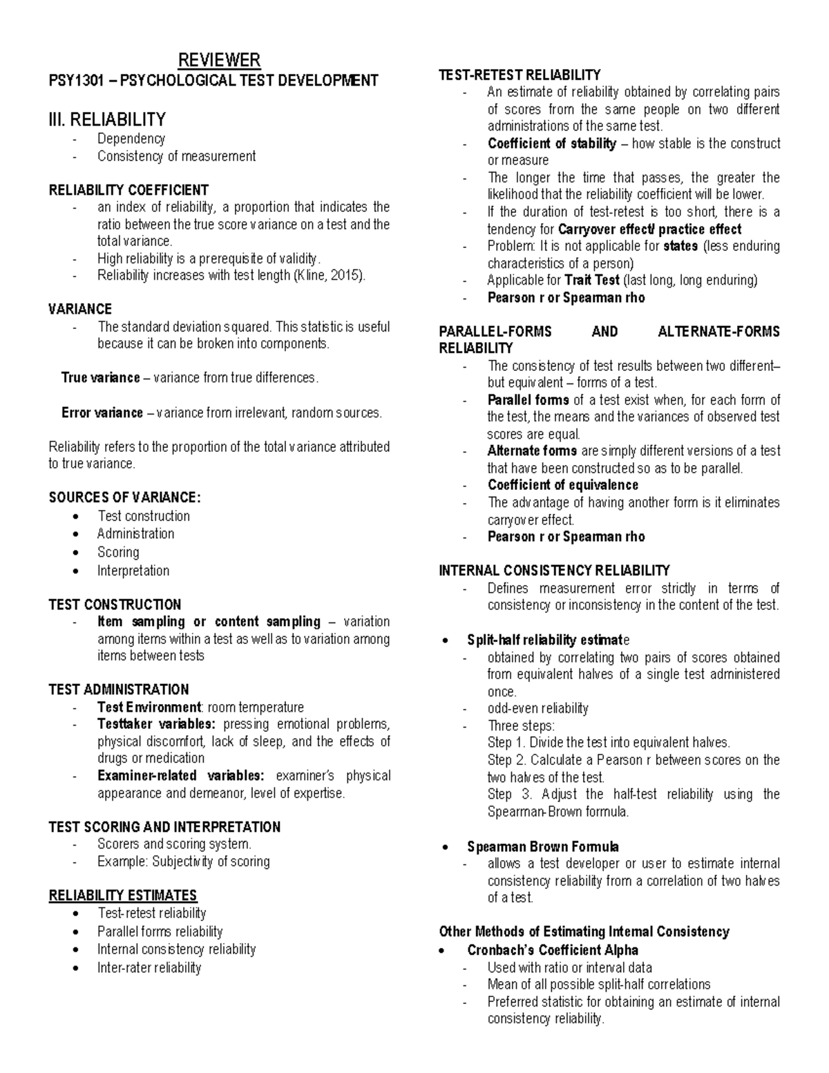 PSY1301 Lesson 3 Reviewer - REVIEWER PSY1 301 – PSYCHOLOGICAL TEST ...