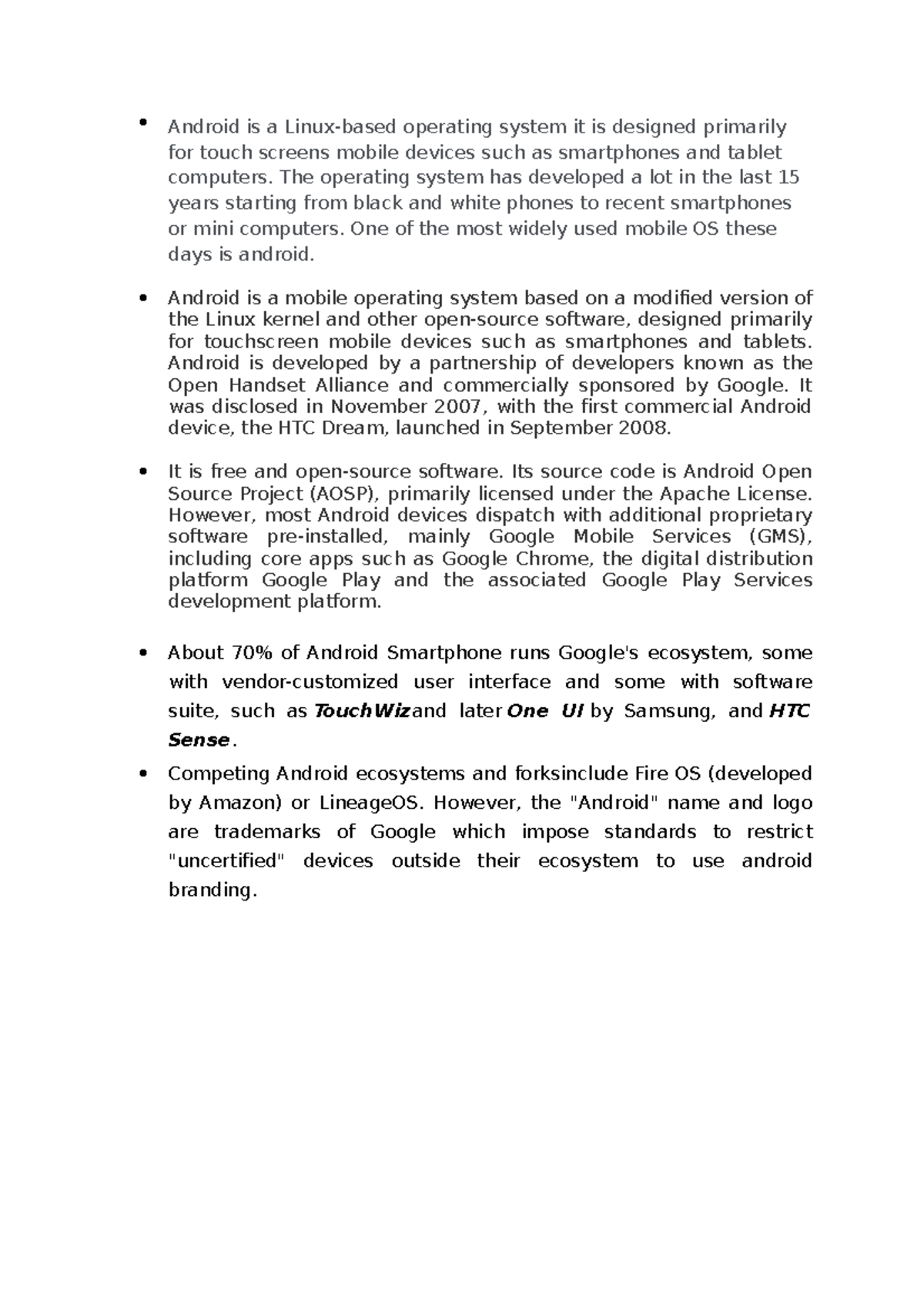 Android OS - Android is a Linux-based operating system it is designed ...