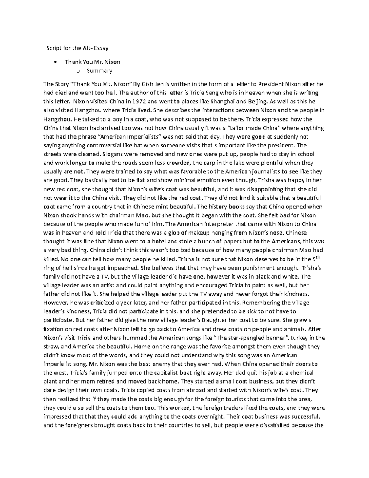 Script for the Alt essay - Script for the Alt- Essay Thank You Mr ...