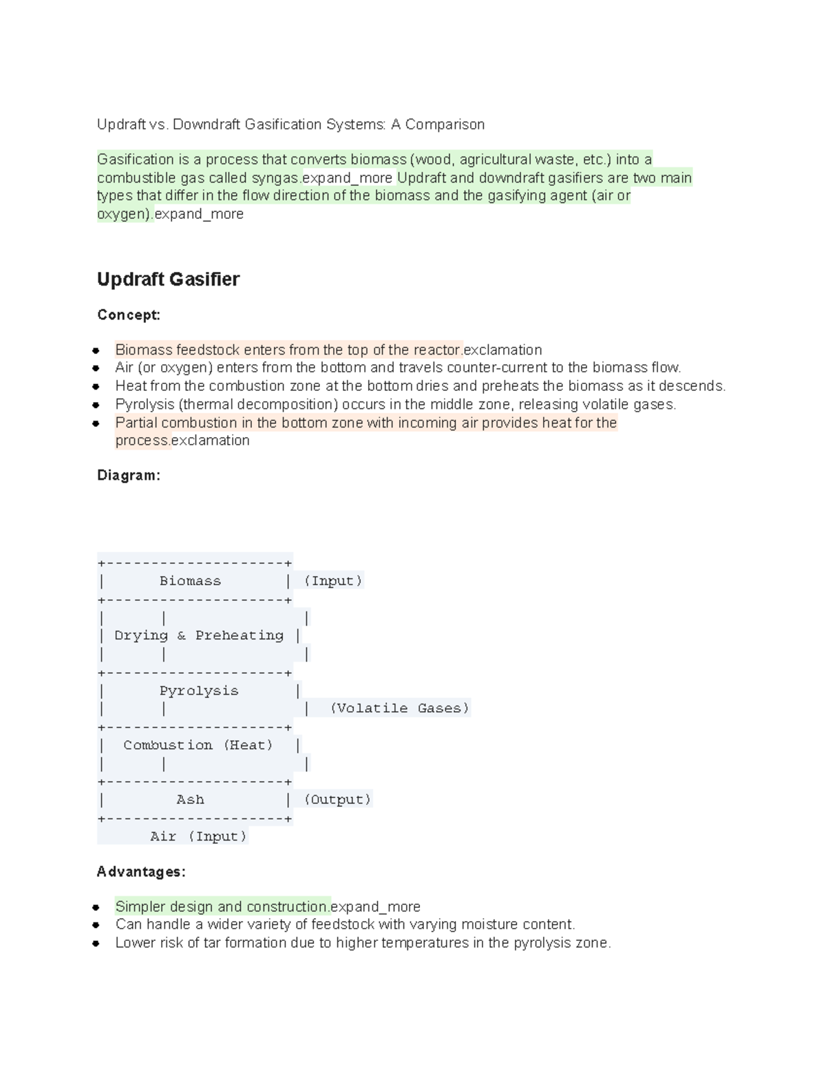 Describe updraft and downdraft gasification syste Updraft vs