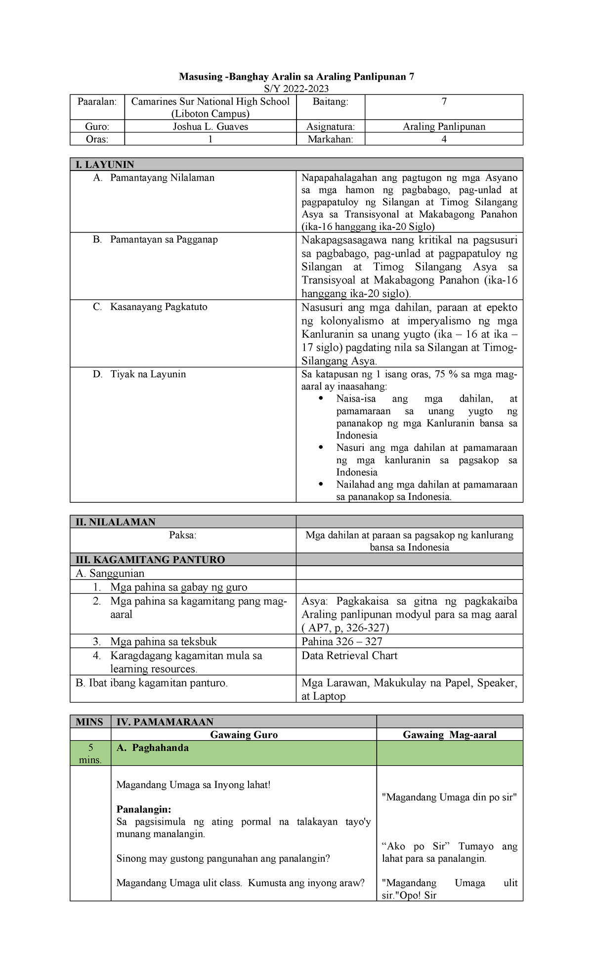 DLP Indonesia - Lp In Social Studies - Masusing -Banghay Aralin Sa ...