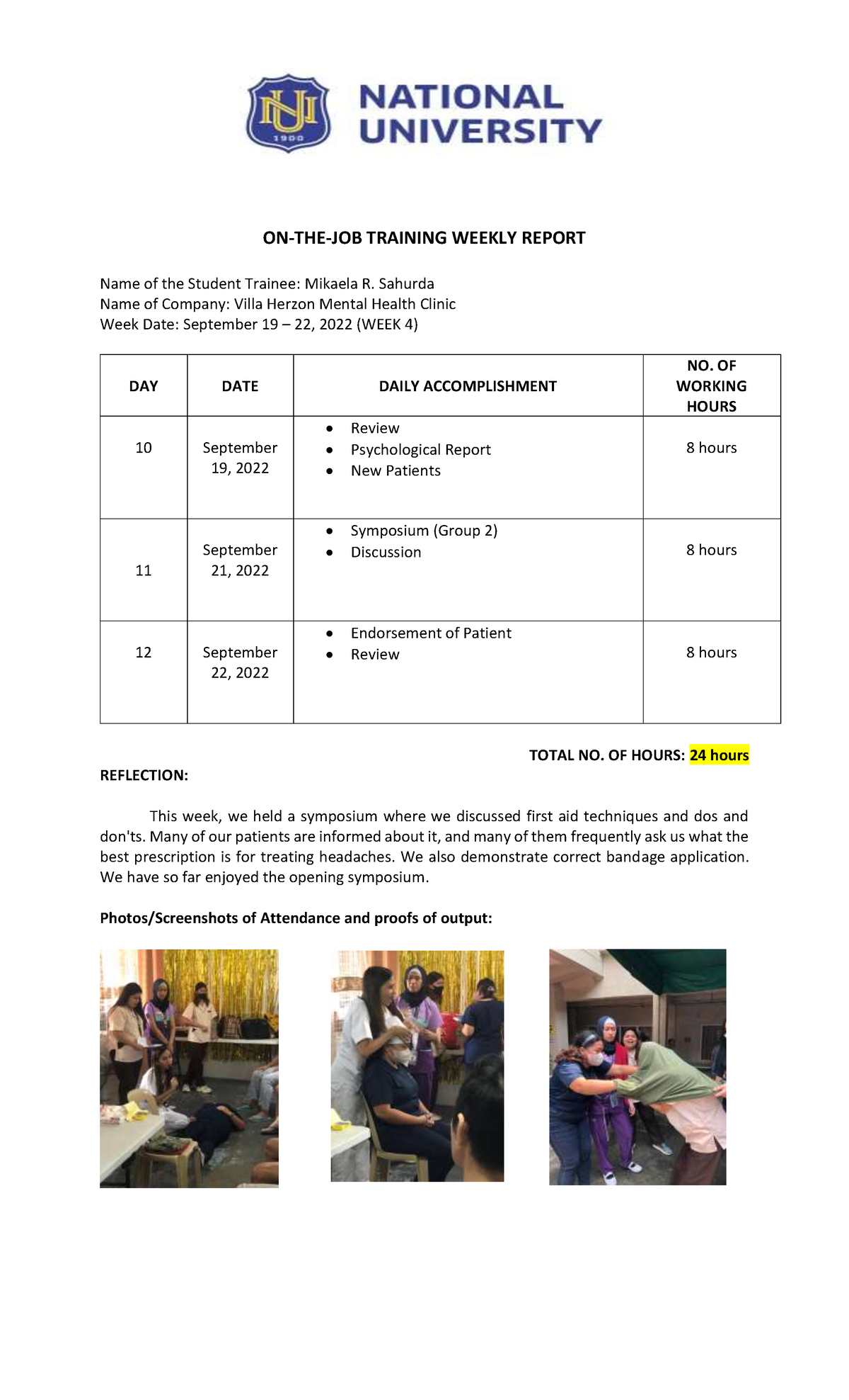 Weekly Report (WEEK 4)- Practicum- Sahurda, Mikaela R - ON-THE-JOB ...