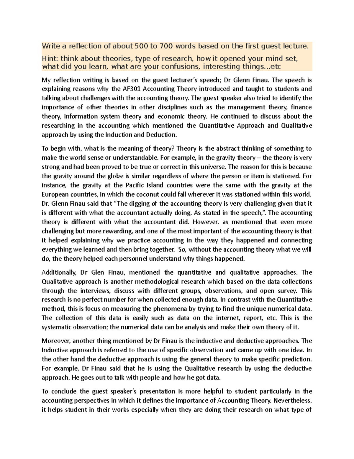 Week 1 - Write a reflection of about 500 to 700 words based on the ...