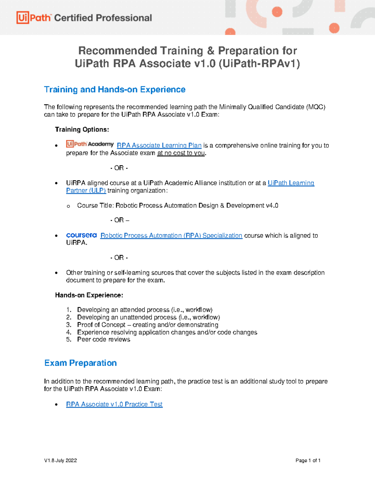 Ui Path Certified Professional - RPA Associate v1.0 Recommended ...