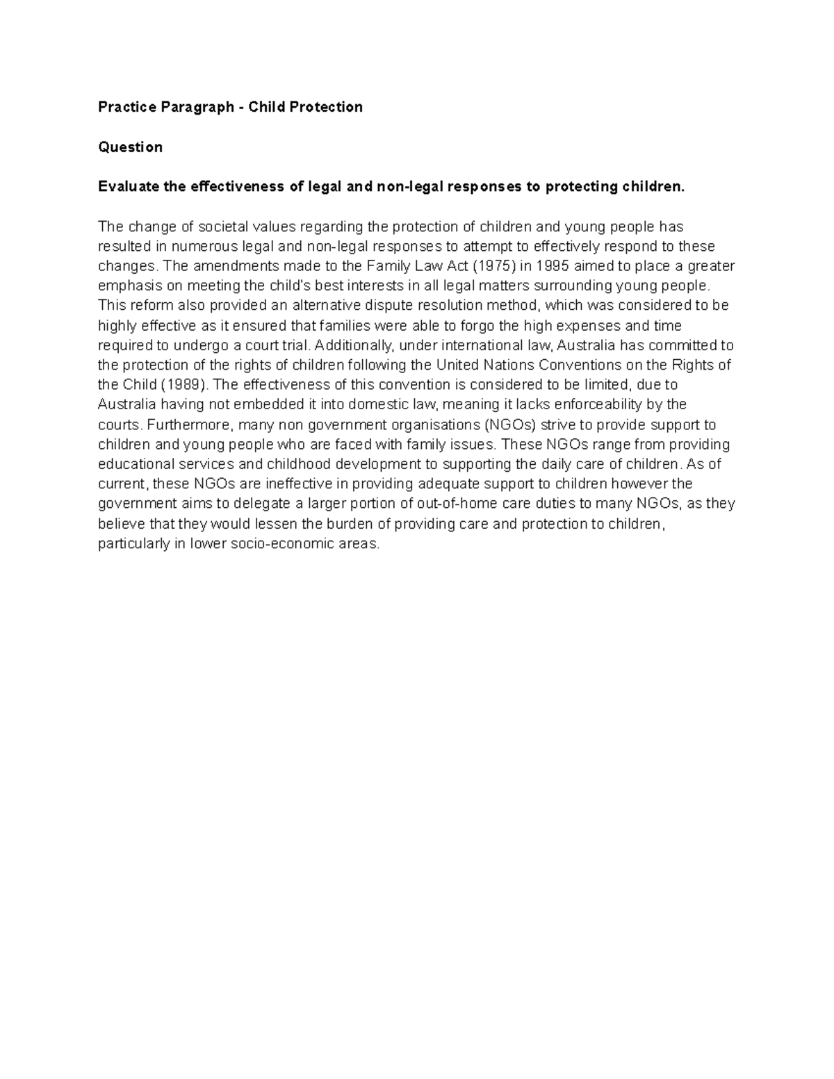 Practice Paragraph - Child Protection - Practice Paragraph - Child ...