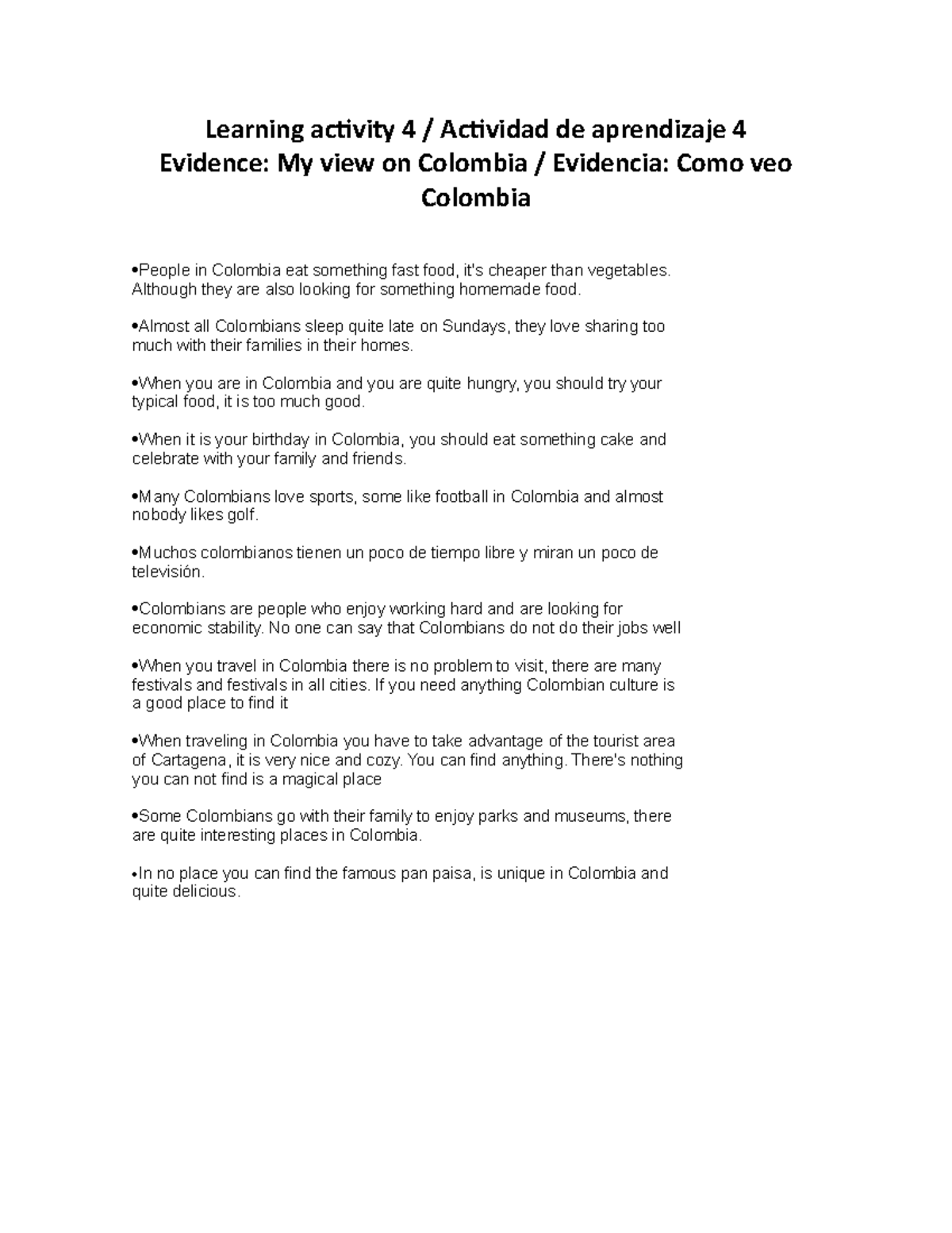 Evidence My view on Colombia Evidencia Como veo a Colombia - Learning ...