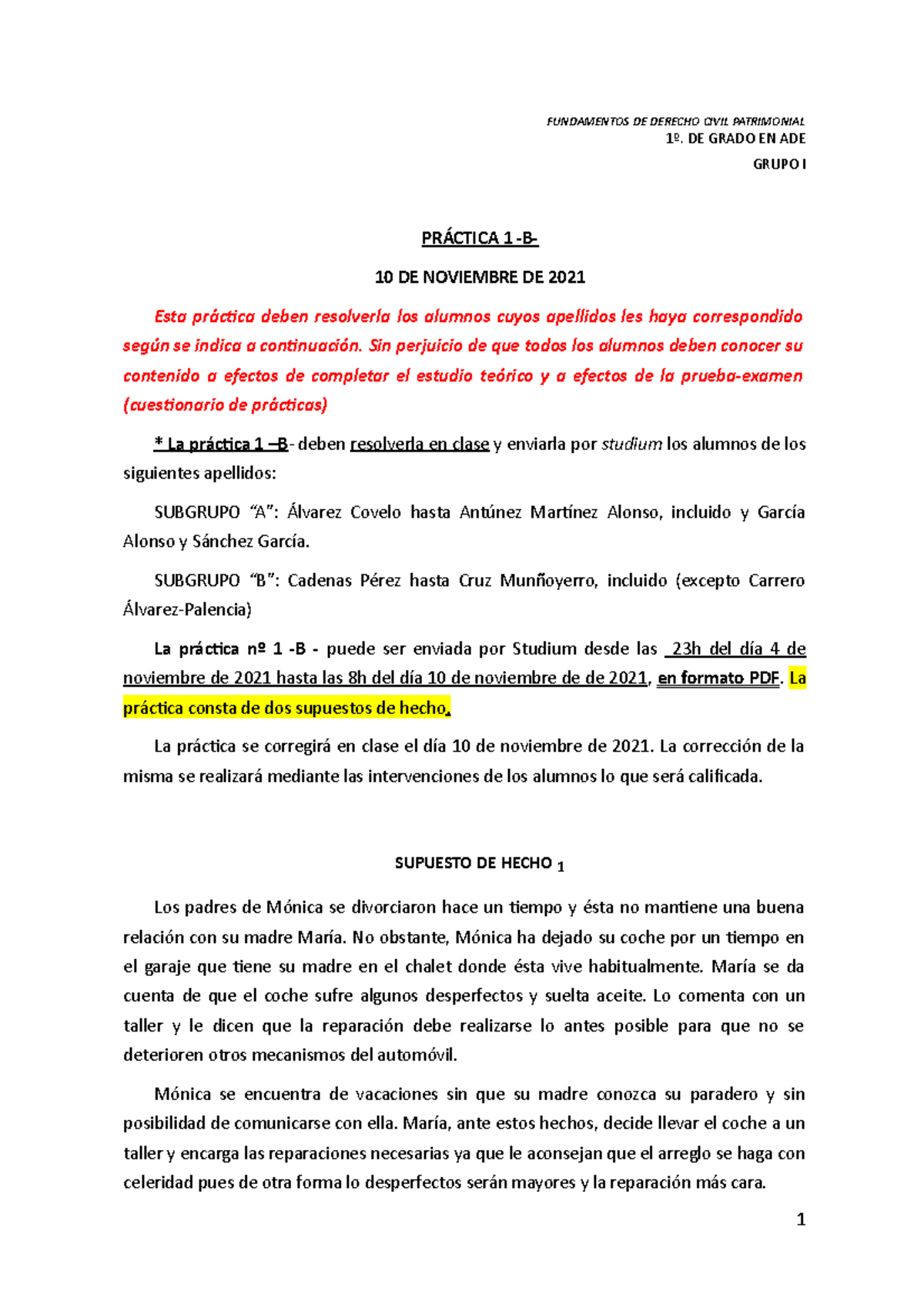 PRÁ Ctica 1 B Lecc 2 - FUNDAMENTOS DE DERECHO CIVIL PATRIMONIAL 1º. DE ...