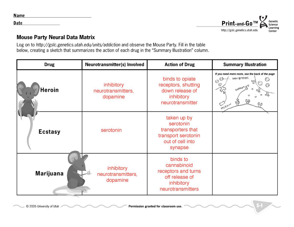 Mouse Party Worksheet Answers