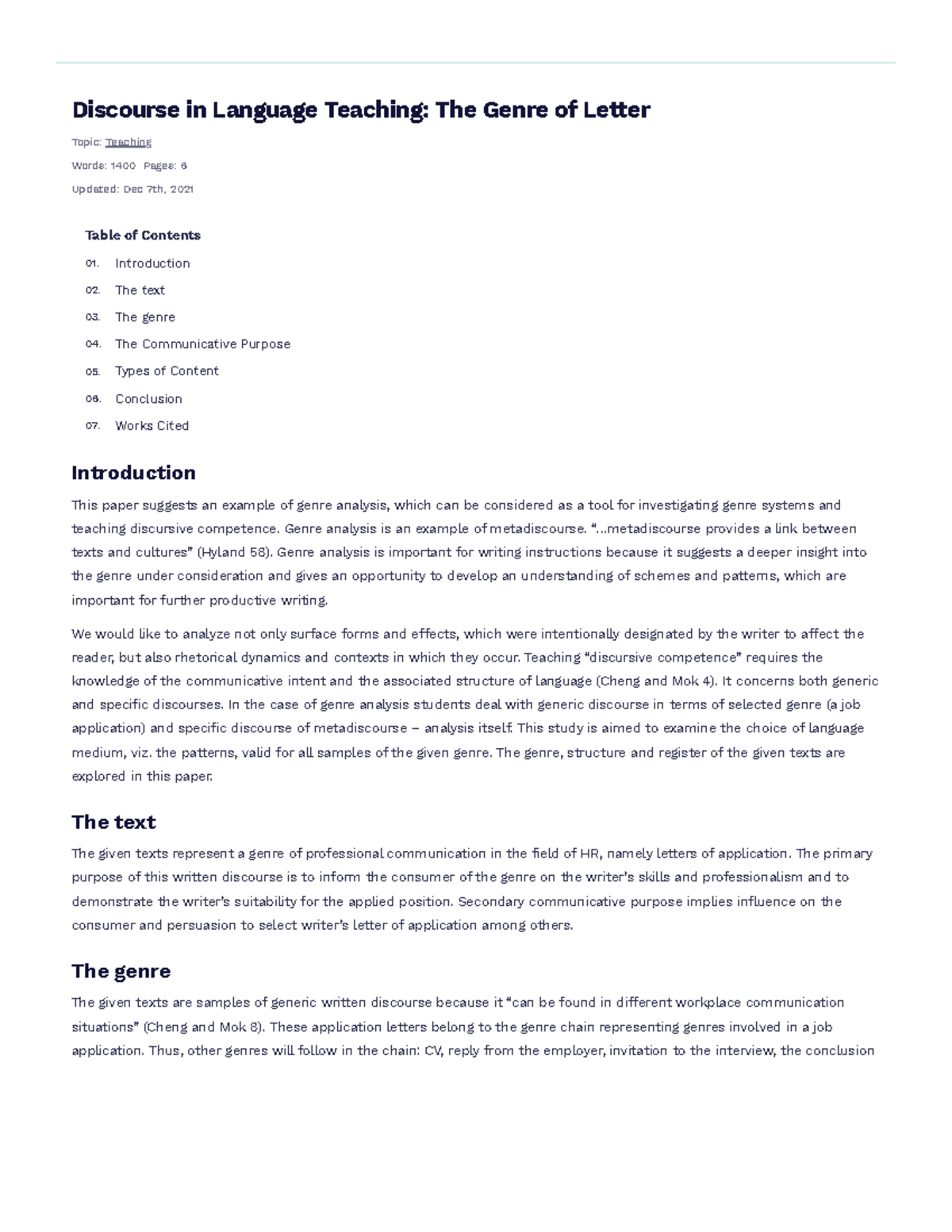 Discourse in Language Teaching- The Genre of Letter Free Essay Example ...