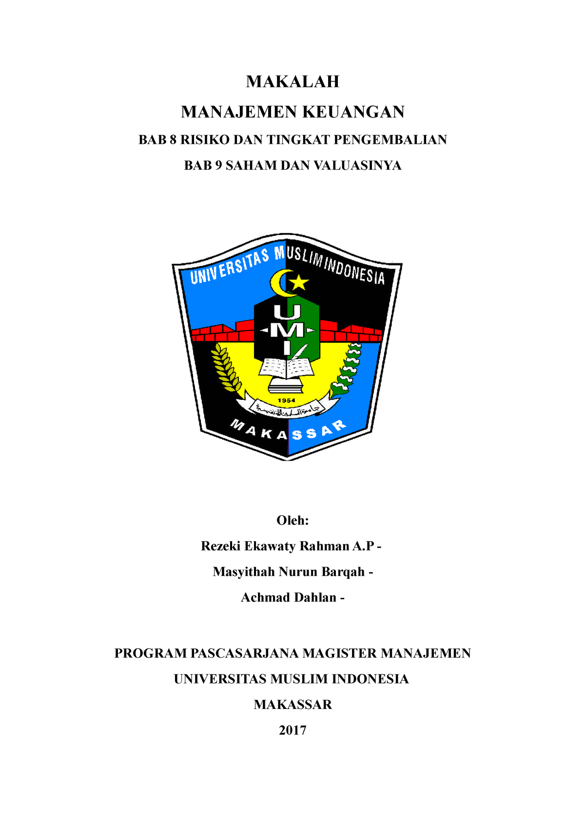 Makalah Manajemen Keuangan - MAKALAH MANAJEMEN KEUANGAN BAB 8 RISIKO ...