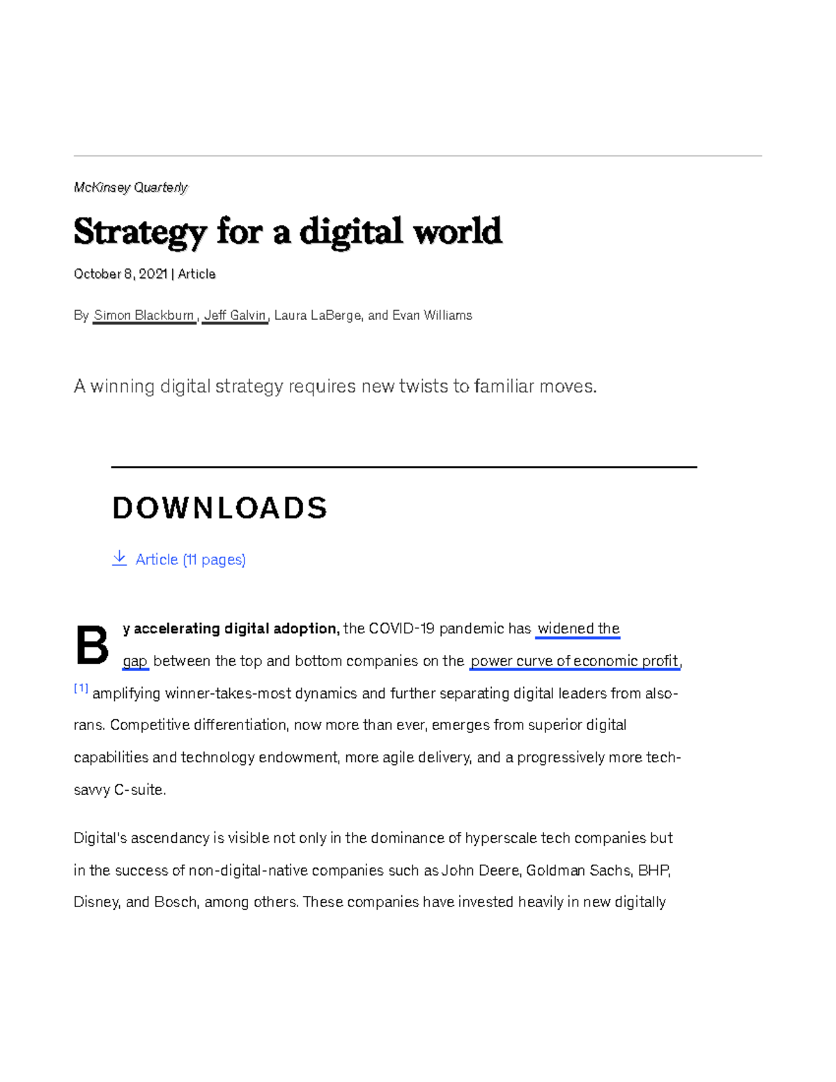 Strategy for a digital world Mc Kinsey - McKinsey QuarterlyMcKinsey ...