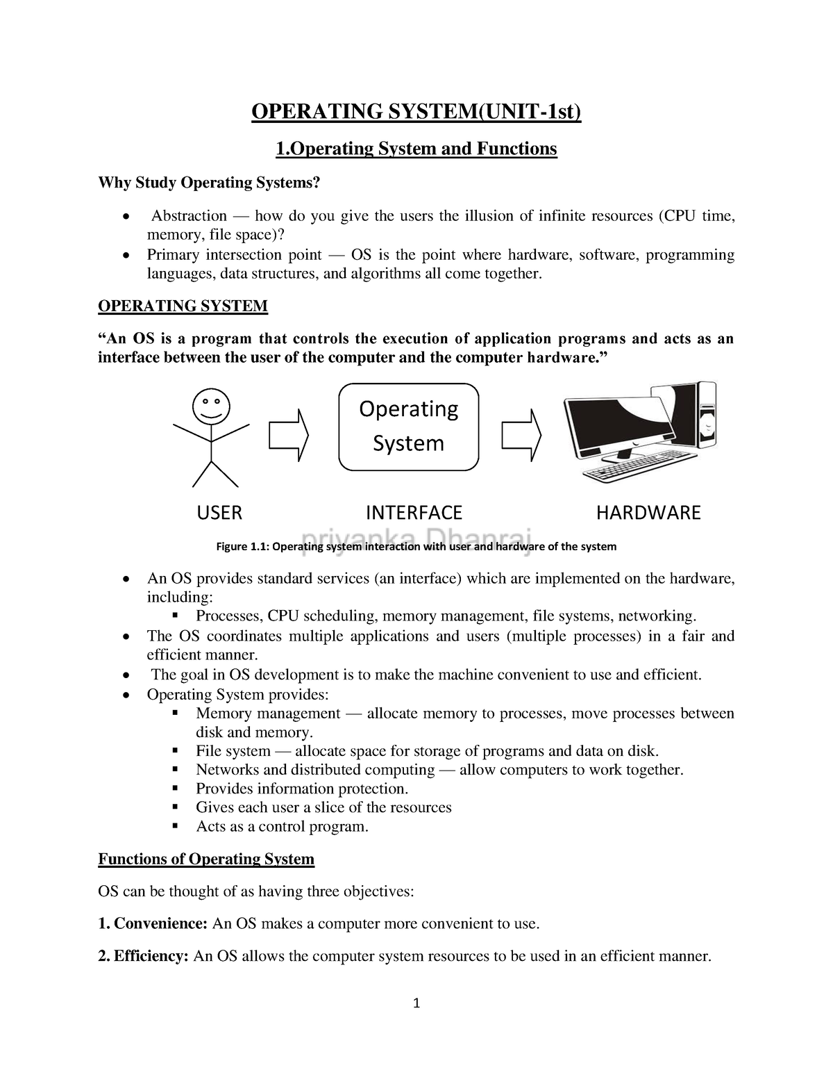 OS UNIT-1 Notes - OPERATING SYSTEM(UNIT-1st) 1 System And Functions Why ...