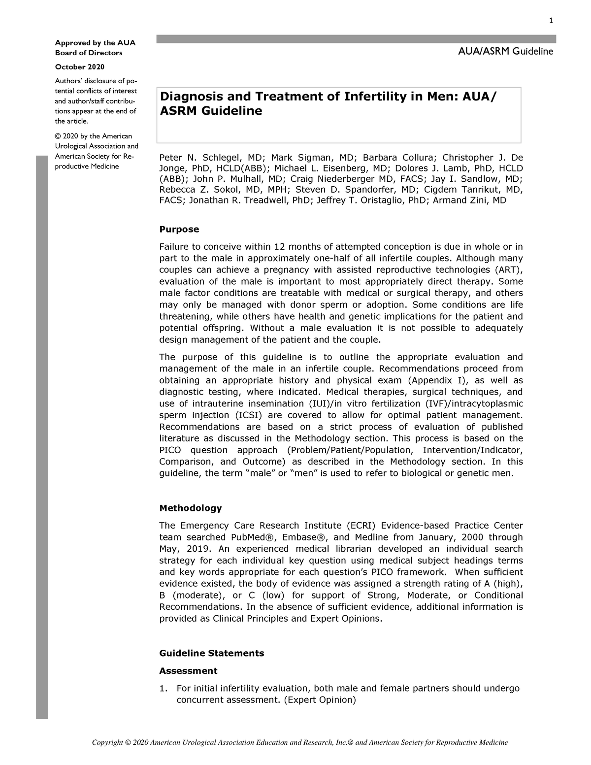 Diagnosis And Treatment Of Infertility In Men Aua Asrm - Purpose ...