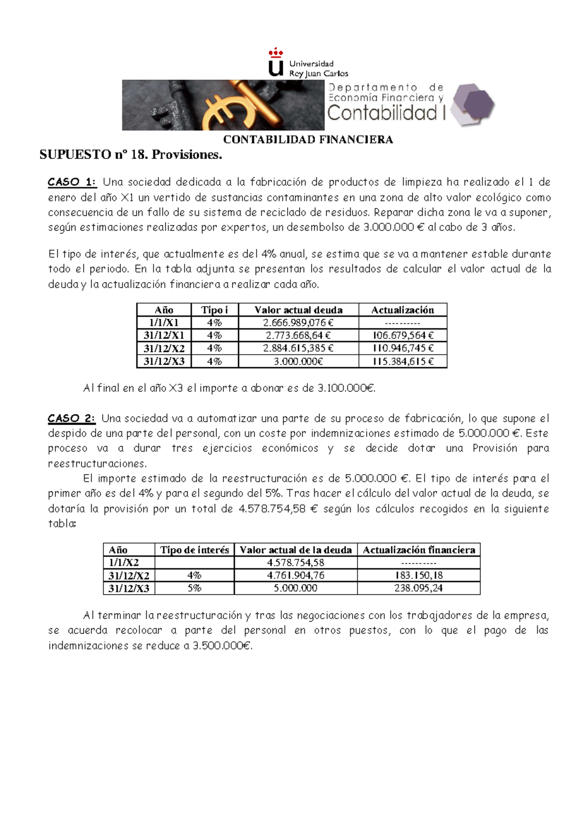 Supuesto 18 Provisones V - CONTABILIDAD FINANCIERA SUPUESTO nº 18 ...