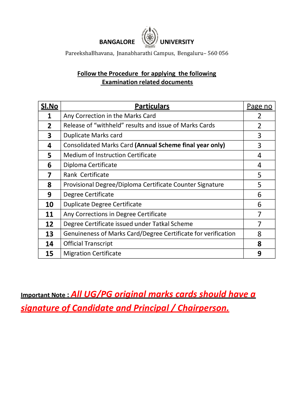 Procedure To Apply Various Documents 2023-2024 - BANGALORE UNIVERSITY ...