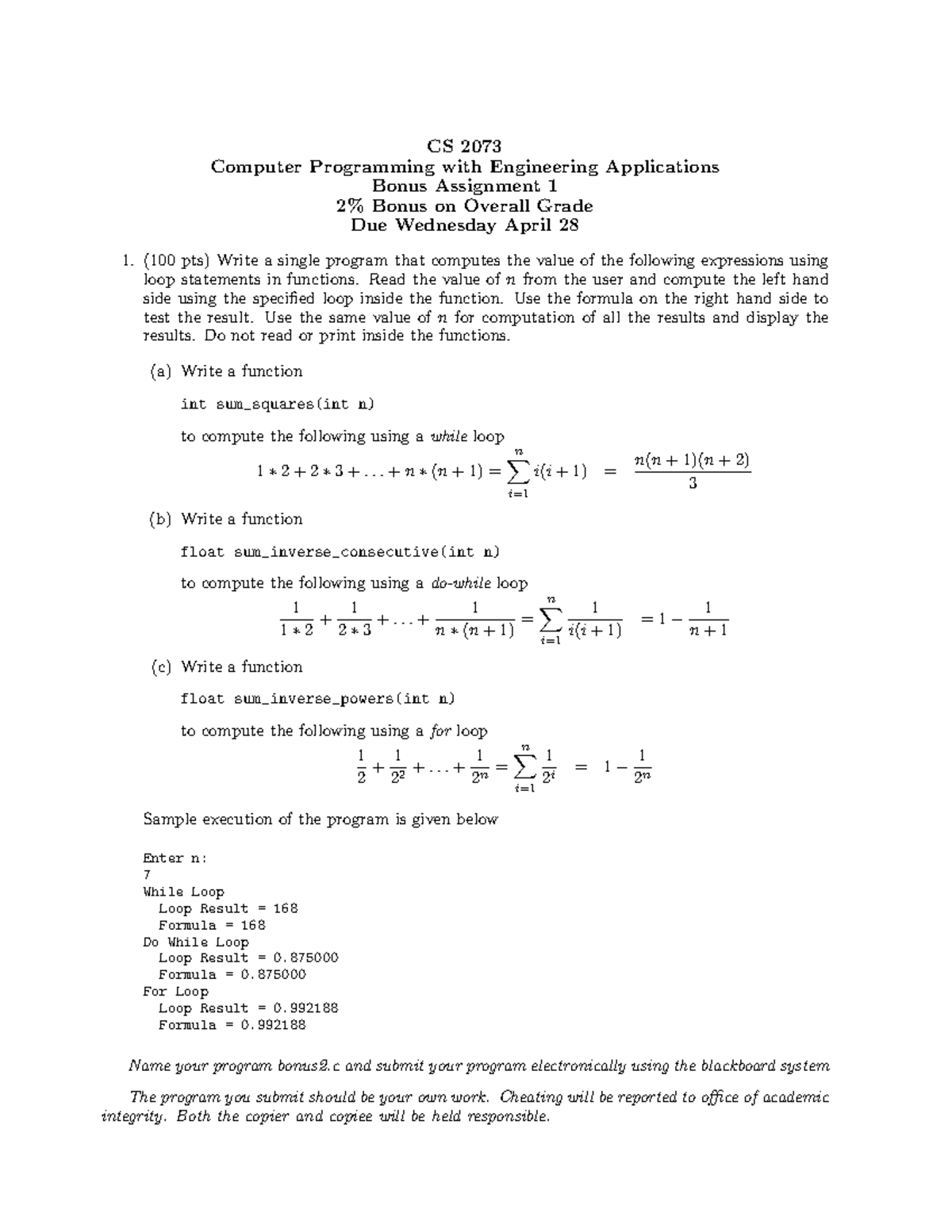 Bonus 2Q (2 files merged) - CS 2073 Computer Programming with ...