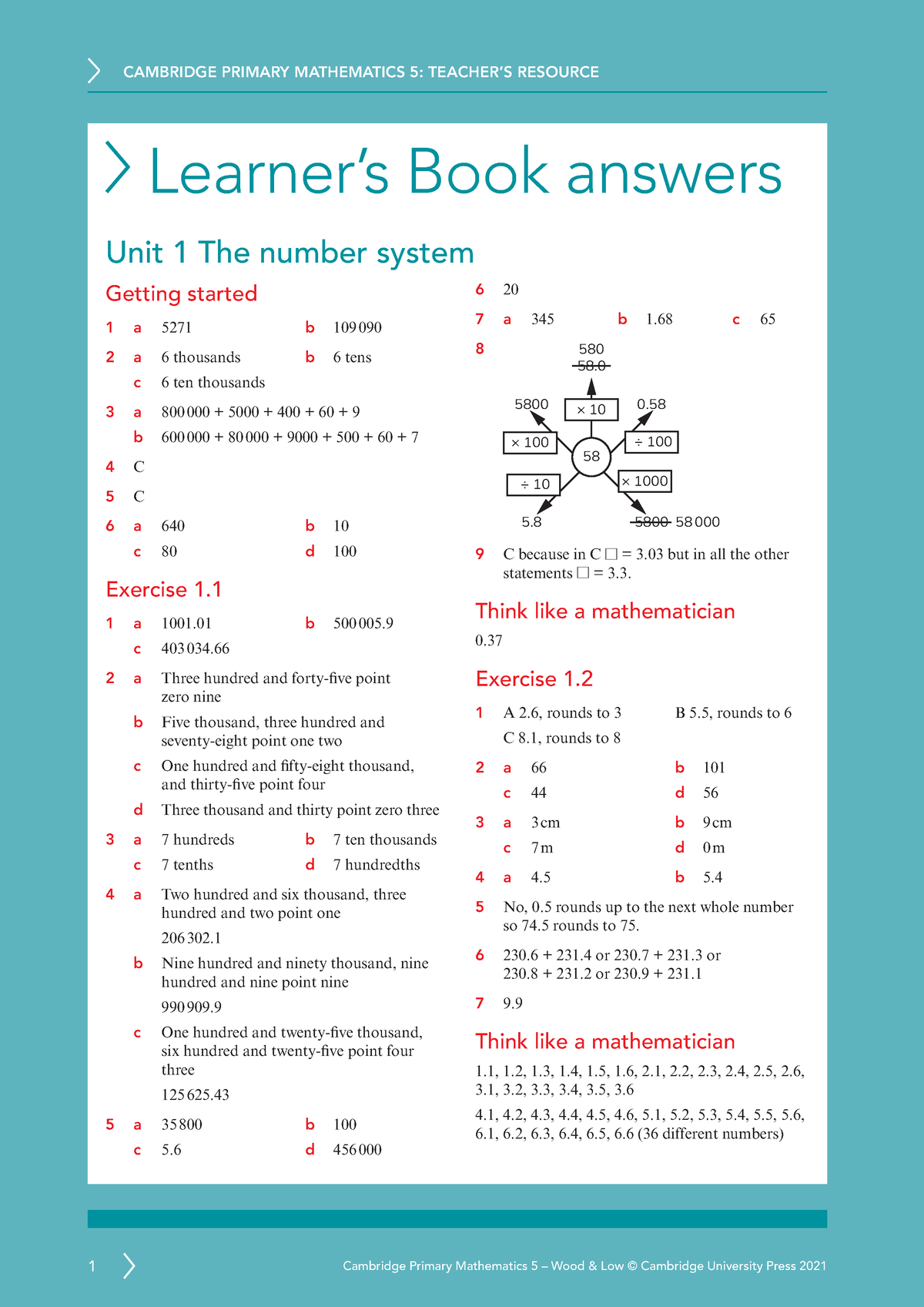 Maths 5 LB Answerkey - Answers - Learner’s Book Answers Unit 1 The ...