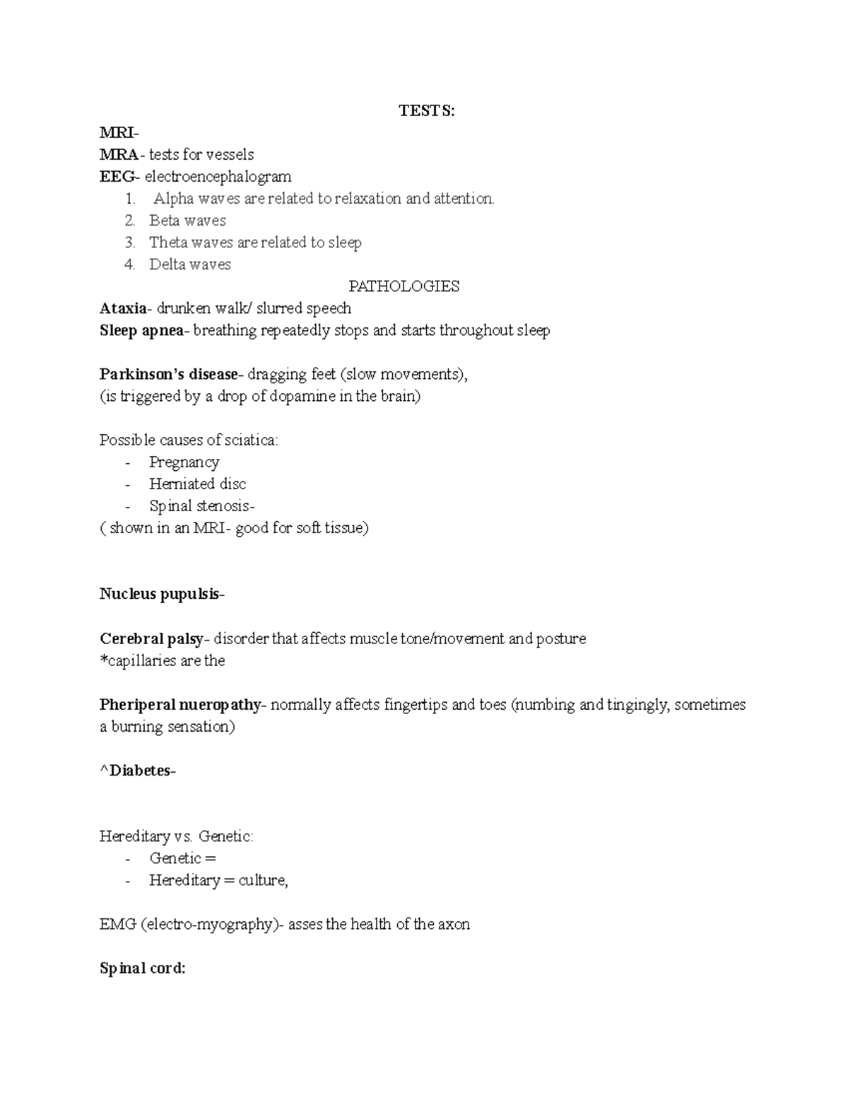 Chapter 7 Tests, pathologies no definitions TESTS MRI MRA tests