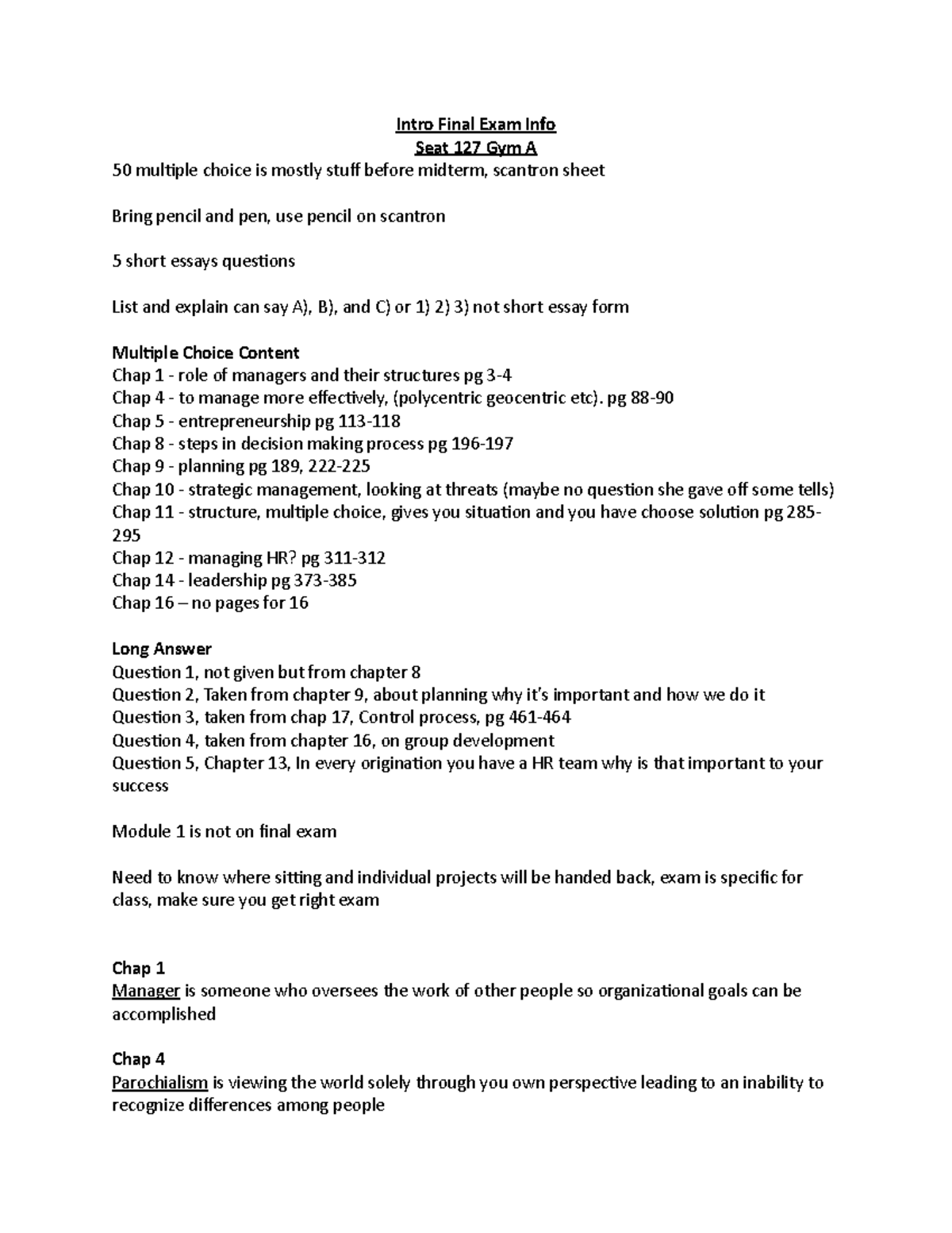 Intro Final Exam Info 2019 - Intro Final Exam Info Seat 127 Gym A 50 ...