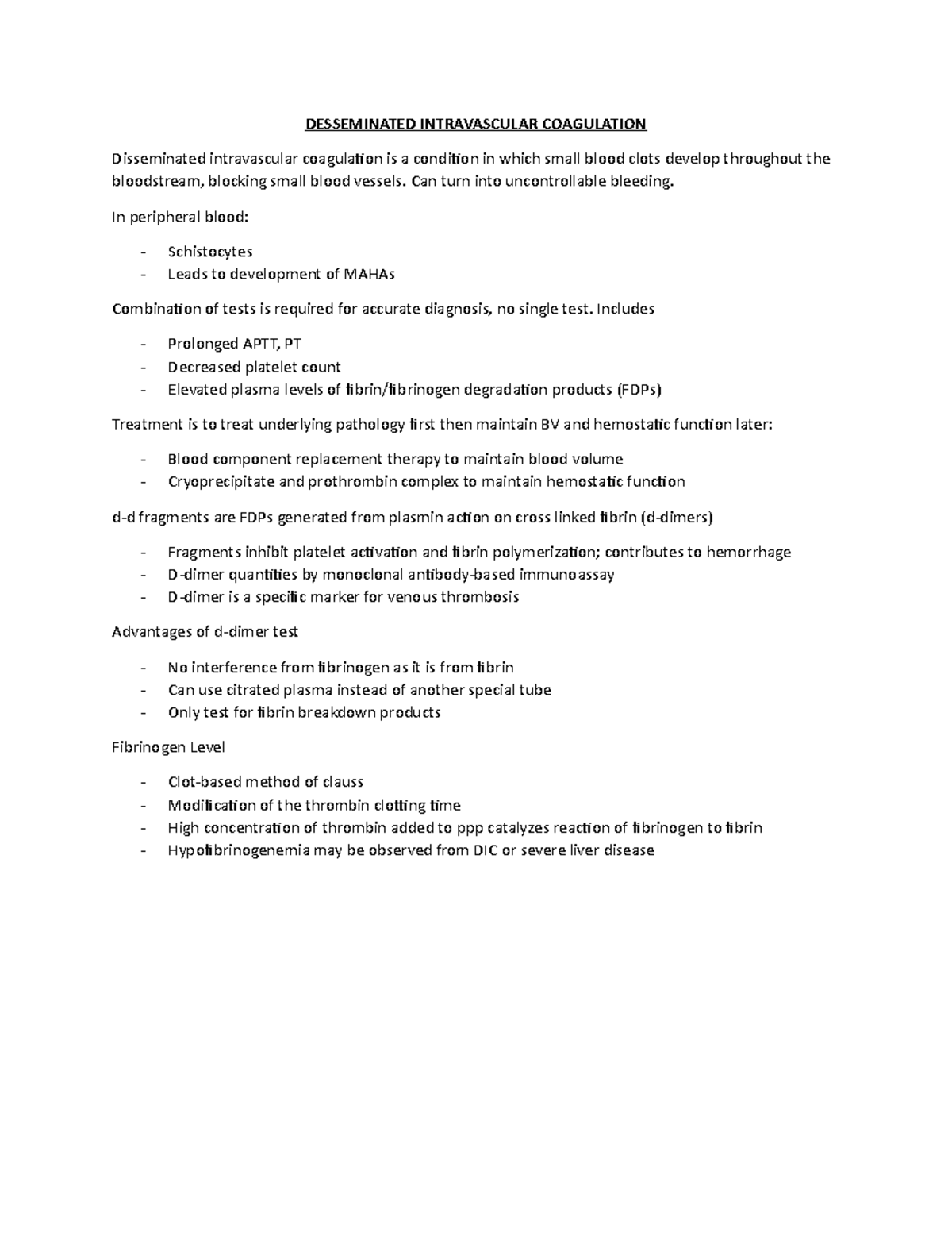 (3.5) DIC and other stuff - DESSEMINATED INTRAVASCULAR COAGULATION ...